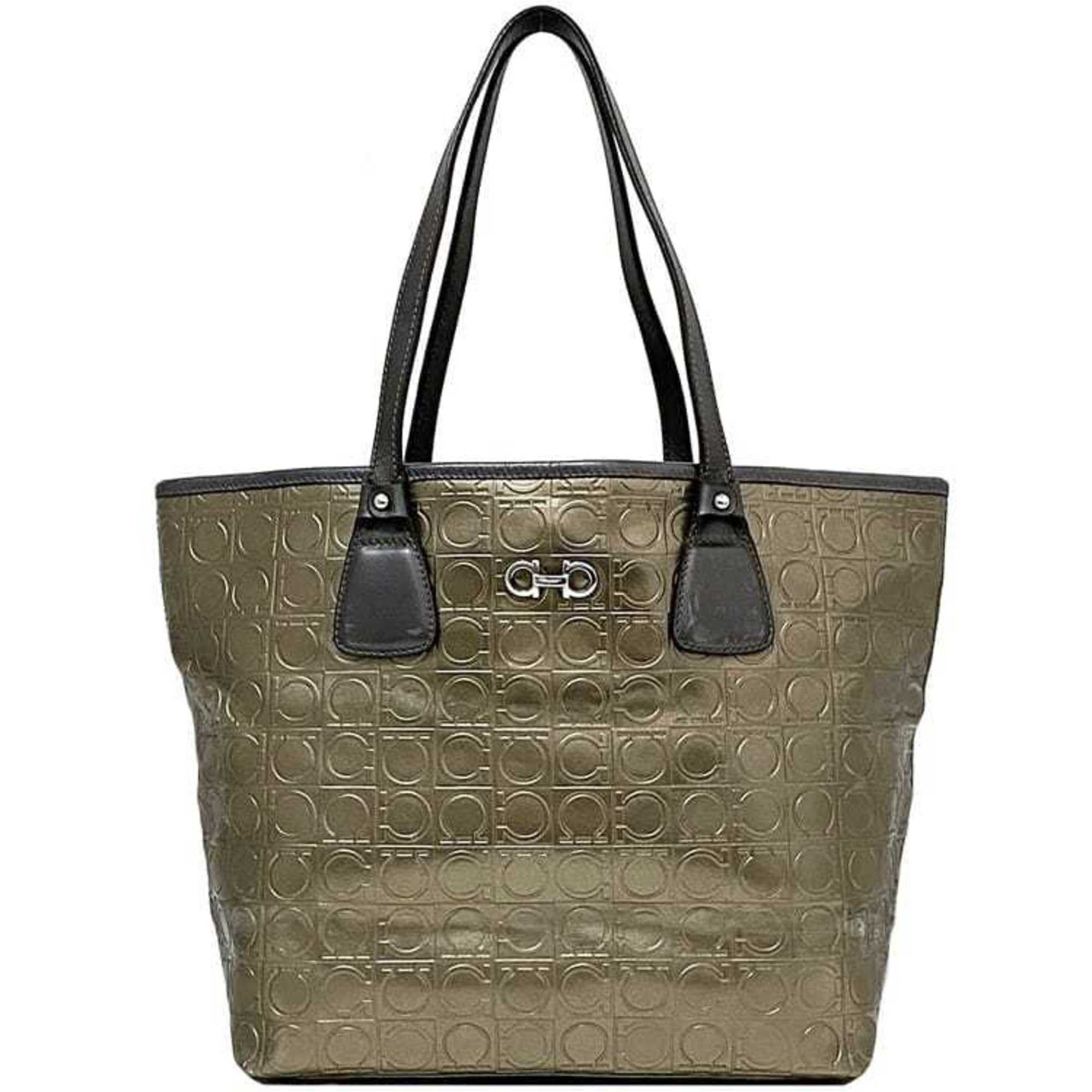 Salvatore Ferragamo Salvatore Ferragamo Tote Bag ec-22335 Gold Grey Gancini PVC Leather FJ-21 B476 Size ONE SIZE - 2 Thumbnail