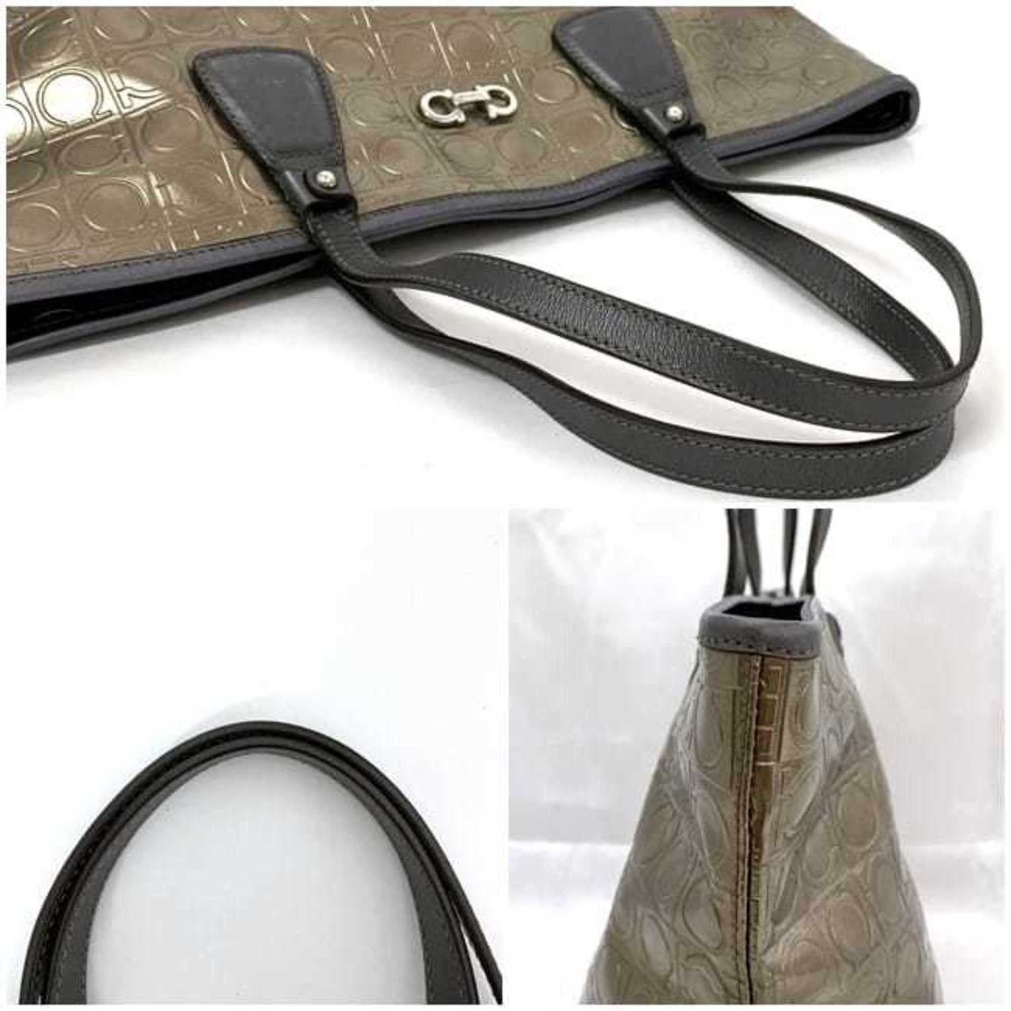 Salvatore Ferragamo Salvatore Ferragamo Tote Bag ec-22335 Gold Grey Gancini PVC Leather FJ-21 B476 Size ONE SIZE - 10 Thumbnail