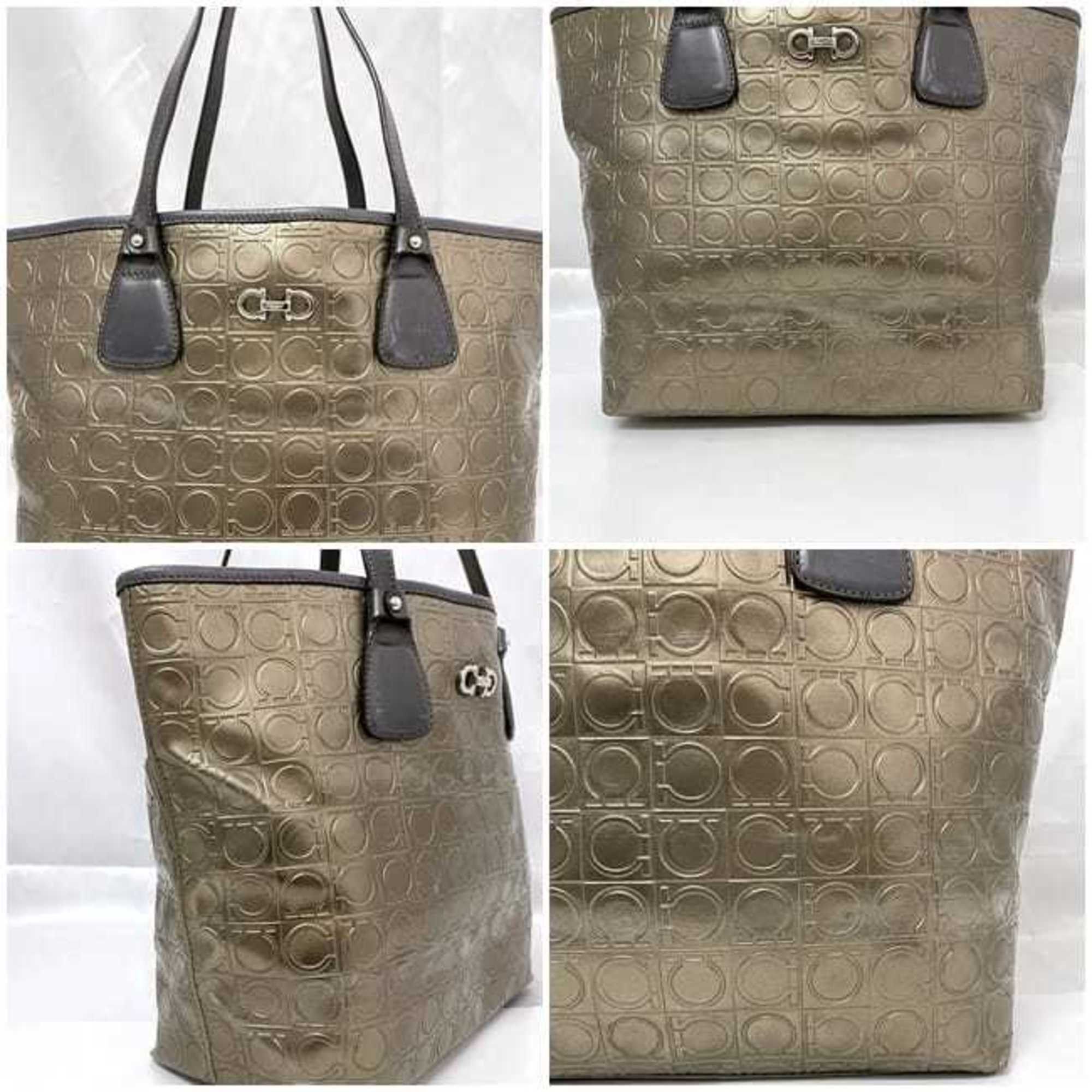 Salvatore Ferragamo Salvatore Ferragamo Tote Bag ec-22335 Gold Grey Gancini PVC Leather FJ-21 B476 Size ONE SIZE - 9 Thumbnail