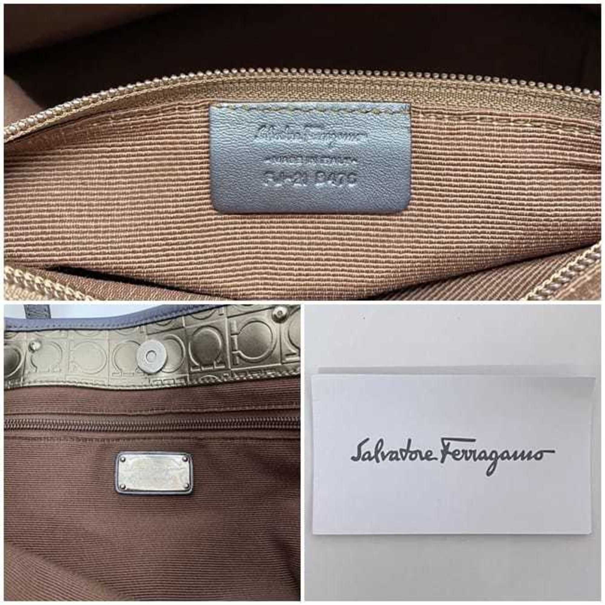 Salvatore Ferragamo Salvatore Ferragamo Tote Bag ec-22335 Gold Grey Gancini PVC Leather FJ-21 B476 Size ONE SIZE - 11 Thumbnail