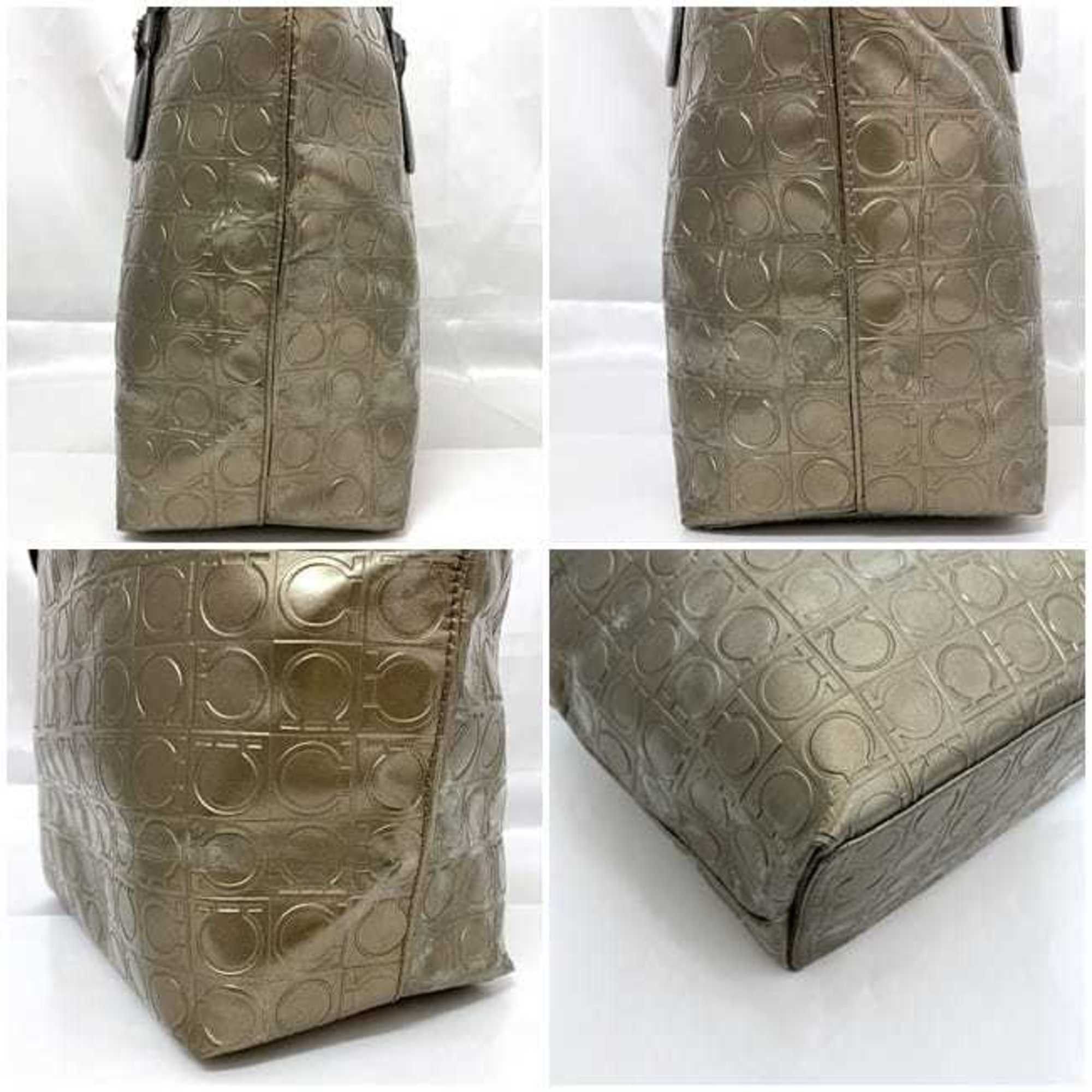 Salvatore Ferragamo Salvatore Ferragamo Tote Bag ec-22335 Gold Grey Gancini PVC Leather FJ-21 B476 Size ONE SIZE - 8 Thumbnail