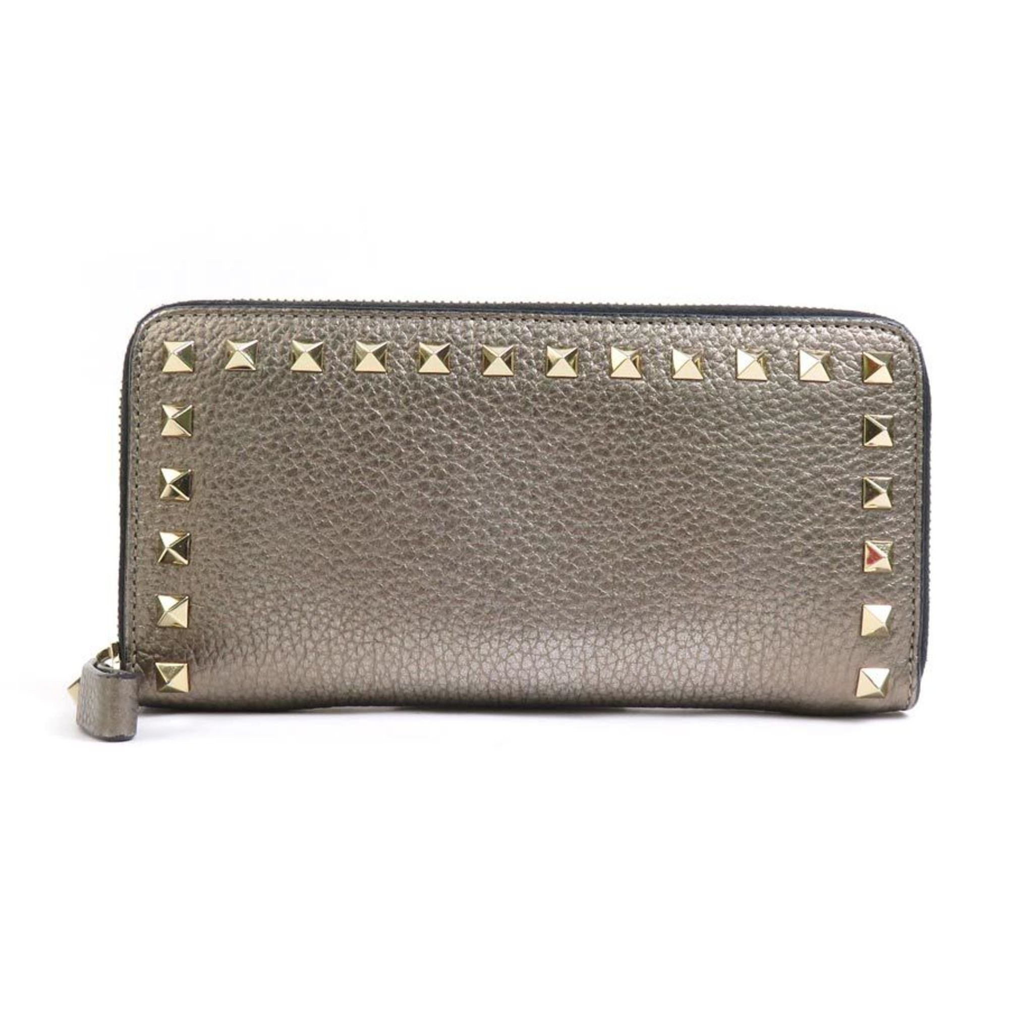 Valentino Valentino Garavani Round Long Wallet Rockstud Leather Gold x Black Women's 55924g Size ONE SIZE - 2 Thumbnail
