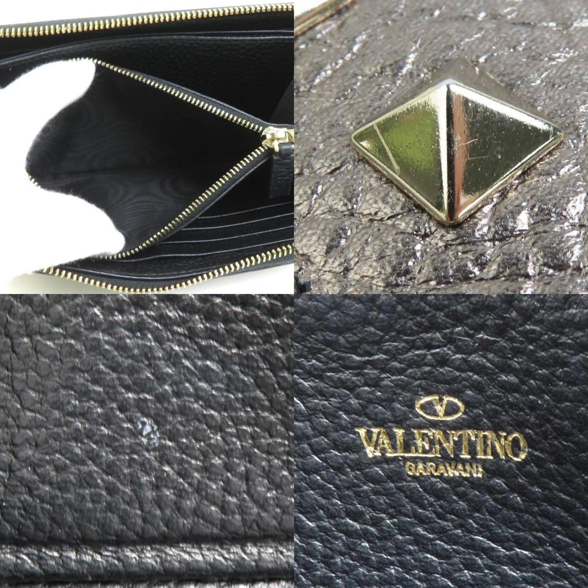 Valentino Valentino Garavani Round Long Wallet Rockstud Leather Gold x Black Women's 55924g Size ONE SIZE - 4 Thumbnail