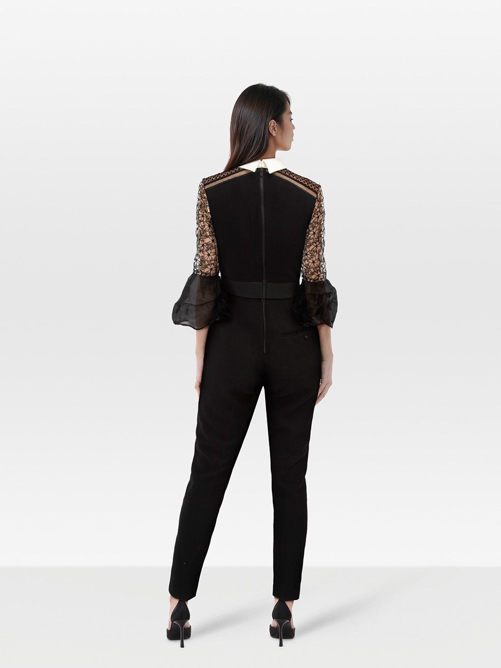 Self-Portrait Black Floral Lace Top Jumpsuit Size 27" / US 4 / IT 40 - 2 Thumbnail