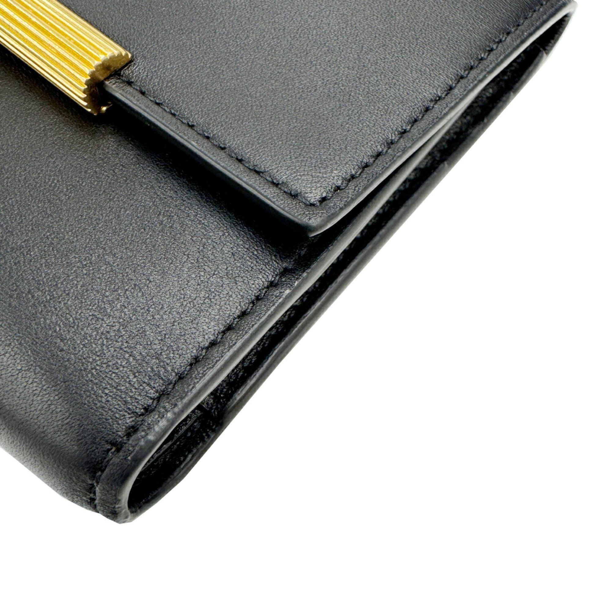 Bottega Veneta Bottega Veneta Tri-fold Wallet Black Calf Leather Men's Women's Compact Size ONE SIZE - 3 Thumbnail