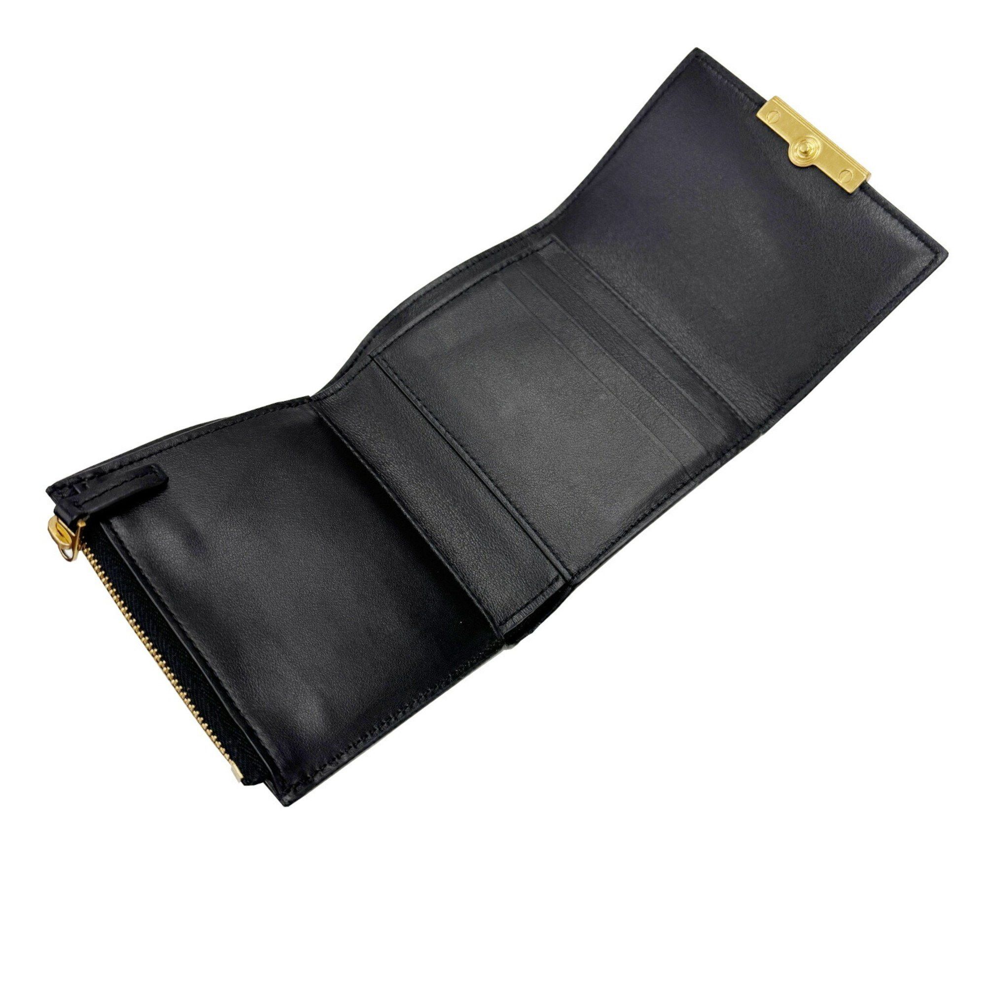 Bottega Veneta Bottega Veneta Tri-fold Wallet Black Calf Leather Men's Women's Compact Size ONE SIZE - 9 Thumbnail