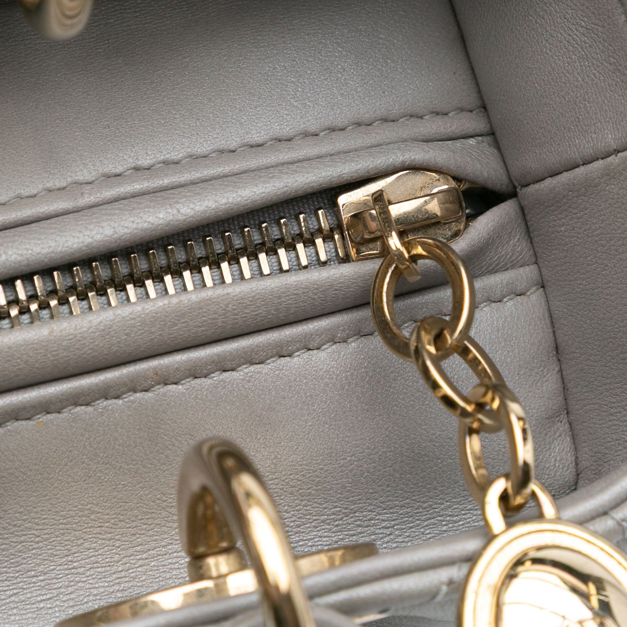 Dior Dior Medium Lambskin Cannage Lady Dior Gray Size ONE SIZE - 7 Thumbnail