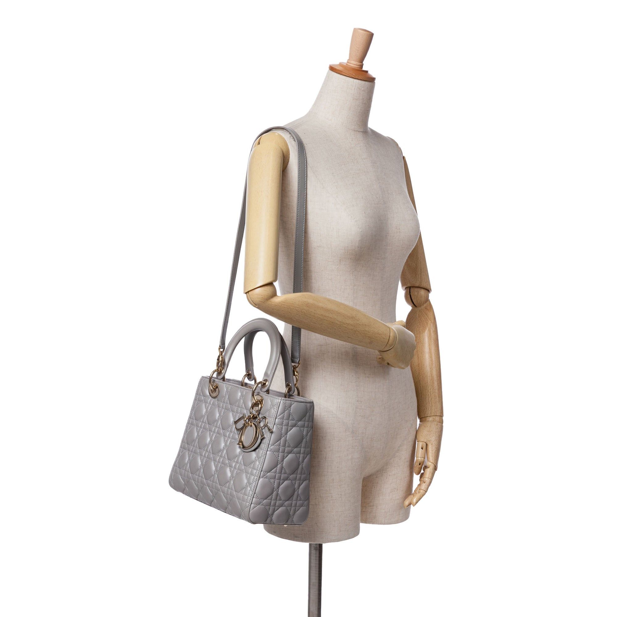 Dior Dior Medium Lambskin Cannage Lady Dior Gray Size ONE SIZE - 10 Thumbnail