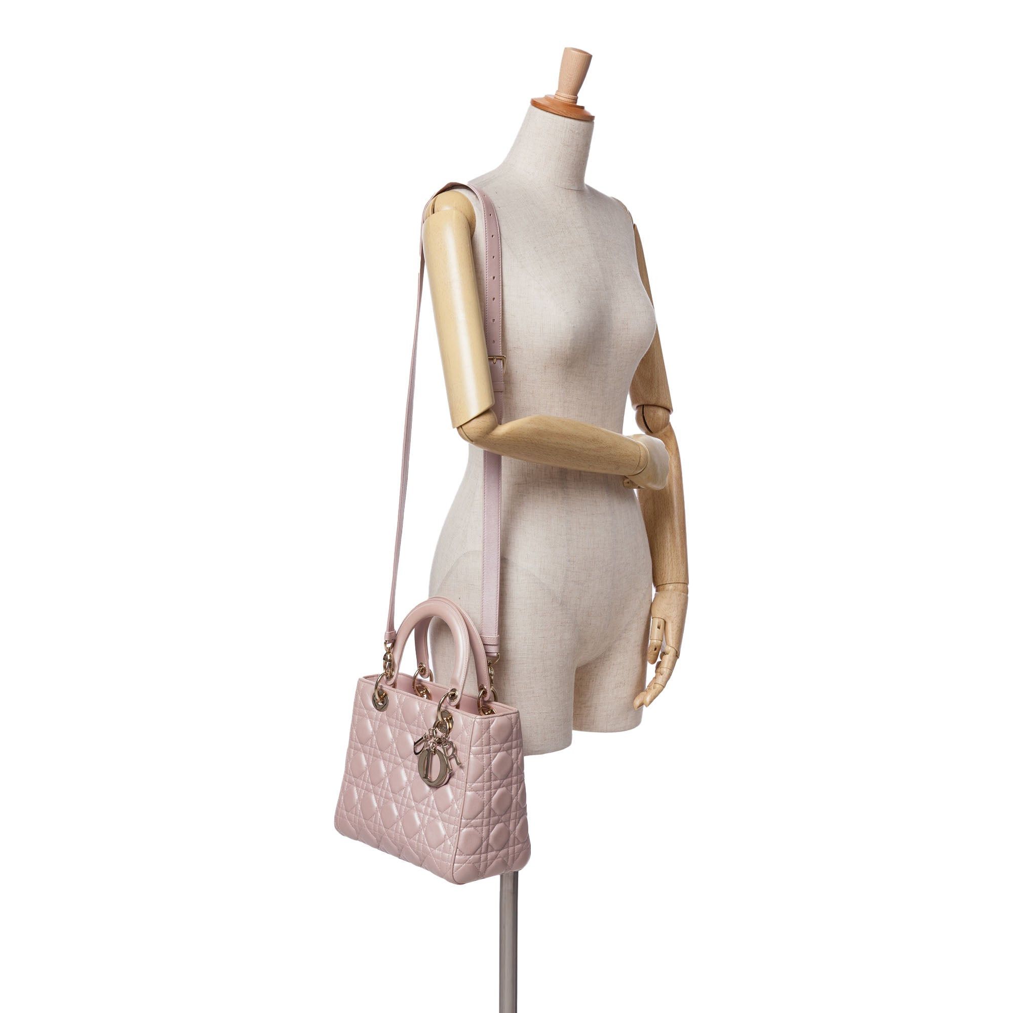 Dior Dior Medium Pearlescent Lambskin Cannage Lady Dior Pink Size ONE SIZE - 12 Thumbnail