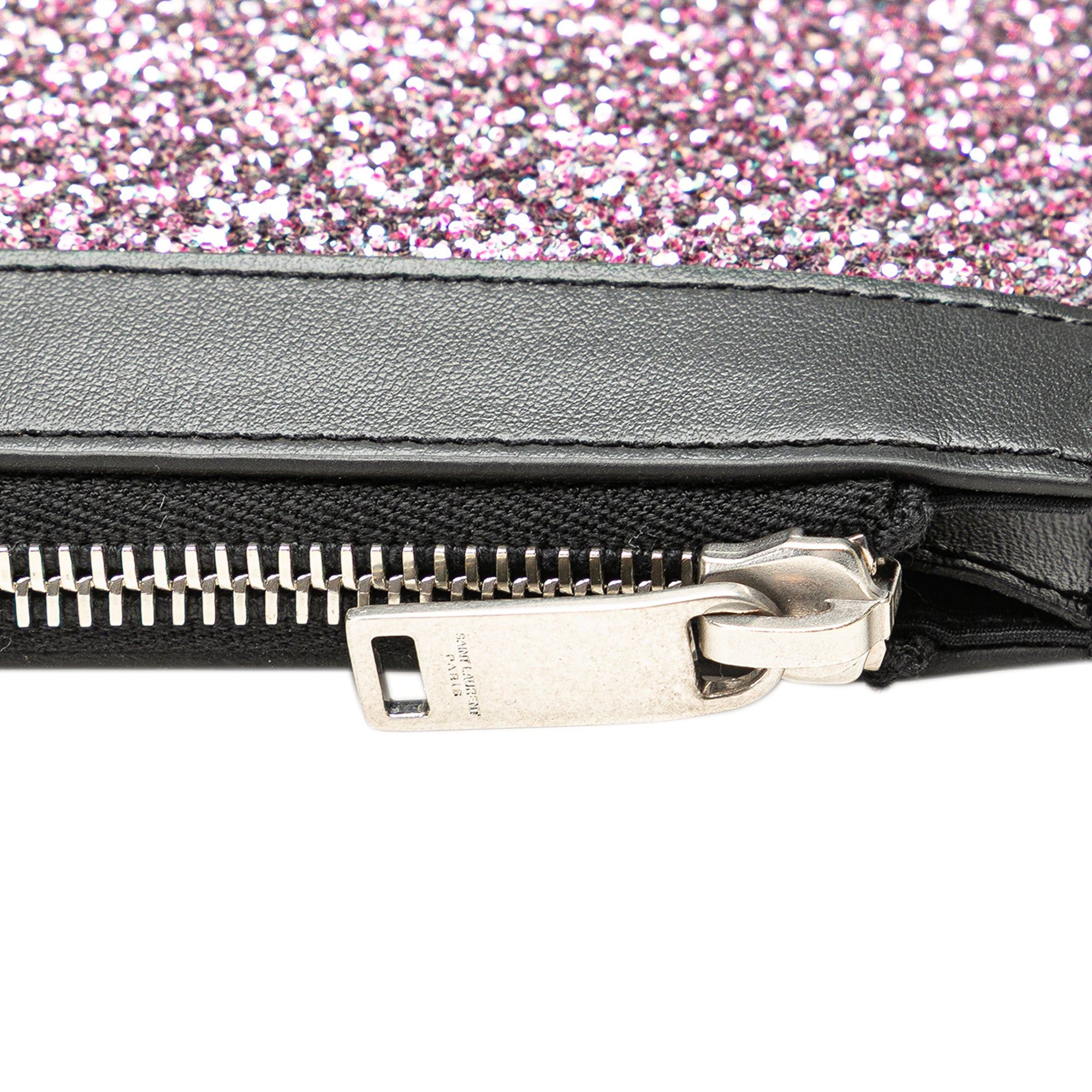 Saint Laurent Paris Saint Laurent Glittered Leather Zipped Tablet Pouch Pink Size ONE SIZE - 8 Thumbnail