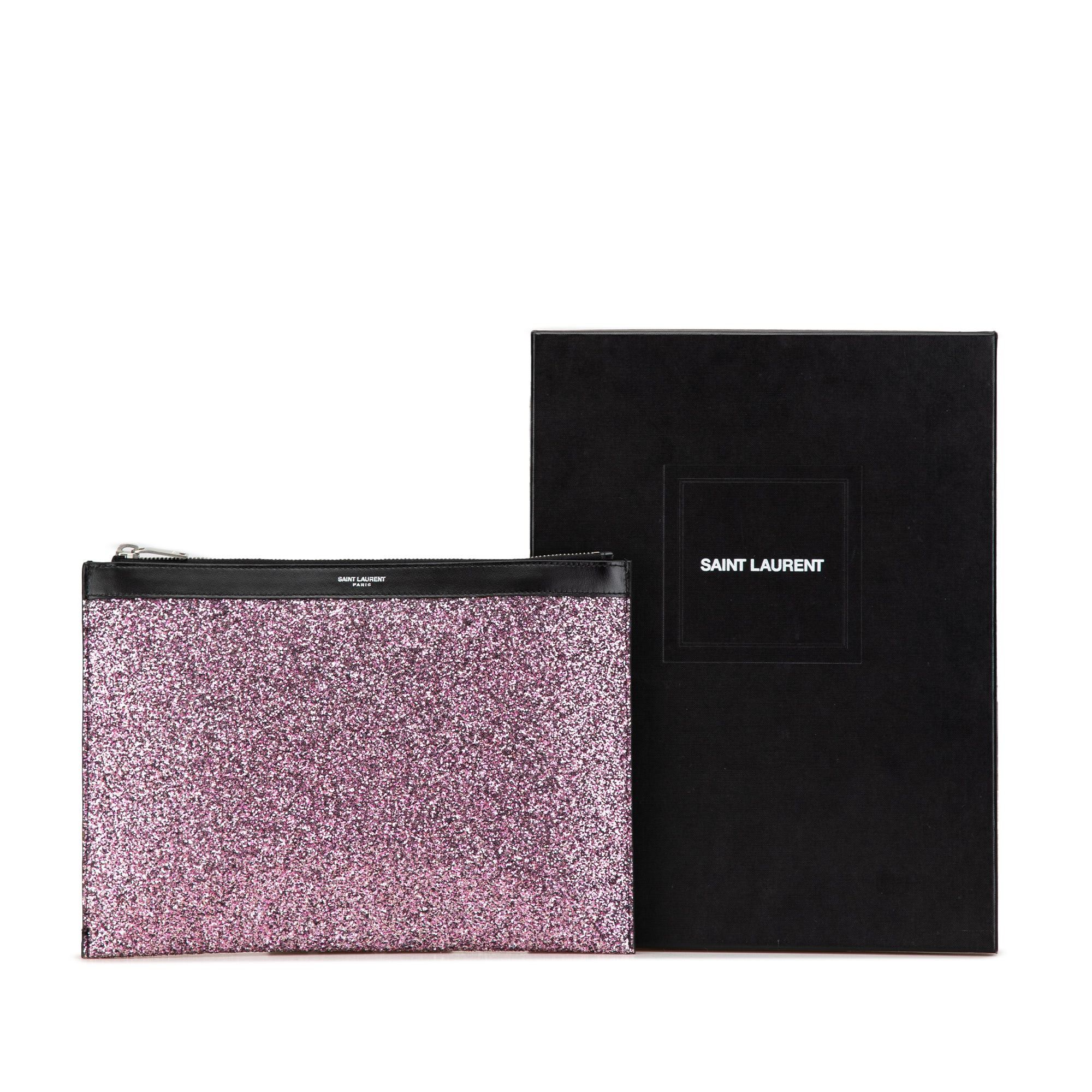 Saint Laurent Paris Saint Laurent Glittered Leather Zipped Tablet Pouch Pink Size ONE SIZE - 12 Thumbnail