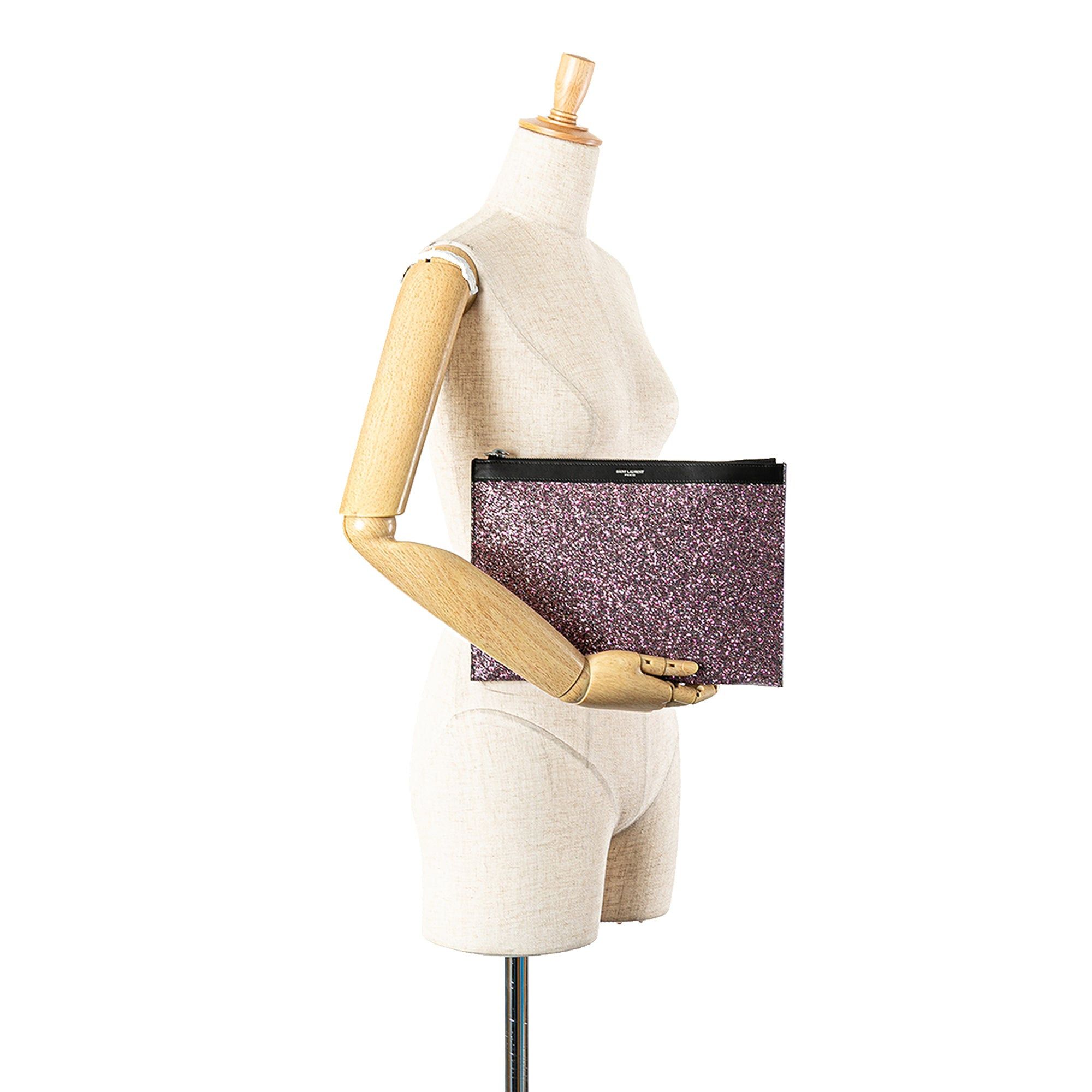 Saint Laurent Paris Saint Laurent Glittered Leather Zipped Tablet Pouch Pink Size ONE SIZE - 11 Thumbnail