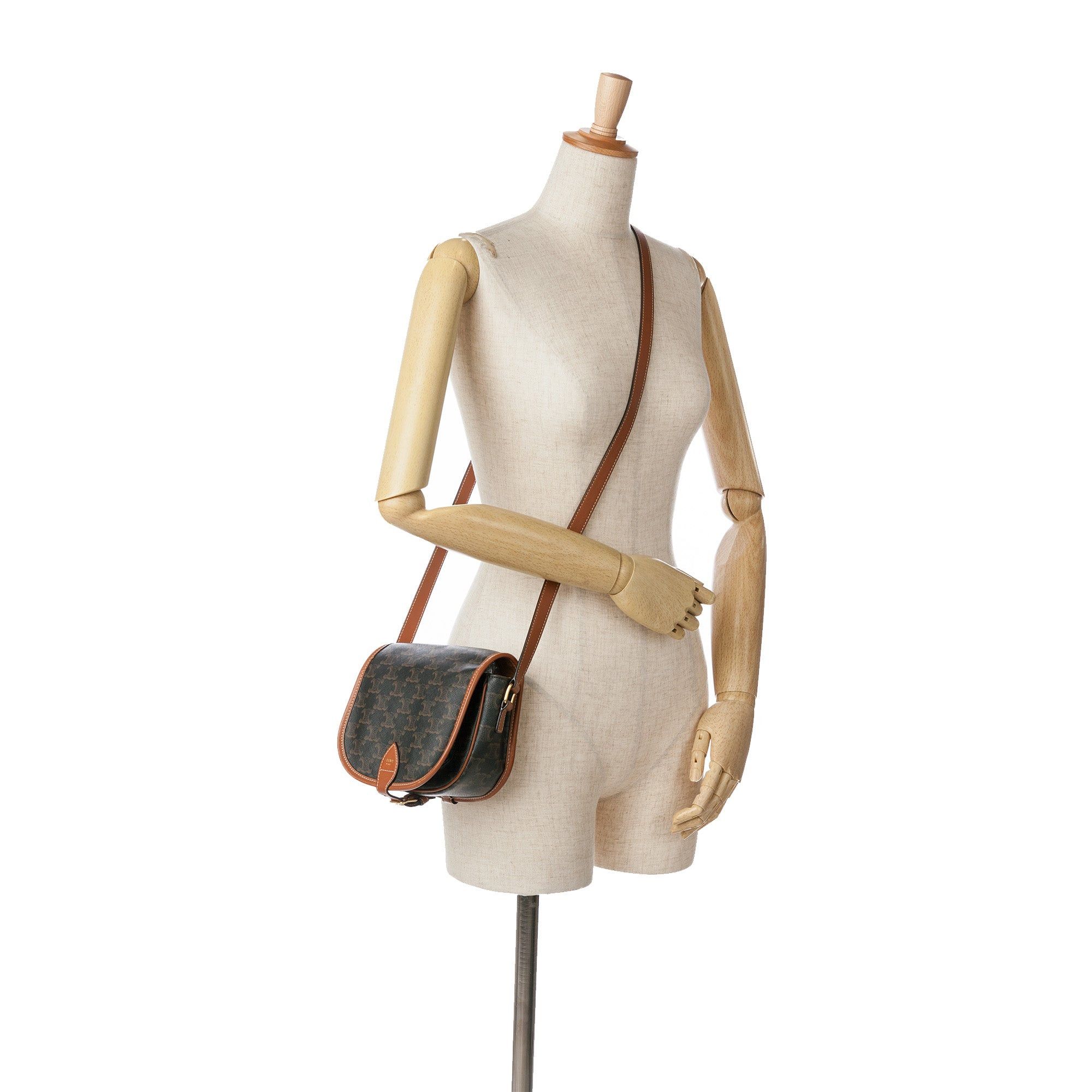 Celine Celine Medium Triomphe Coated Canvas Folco Crossbody Brown Size ONE SIZE - 7 Thumbnail