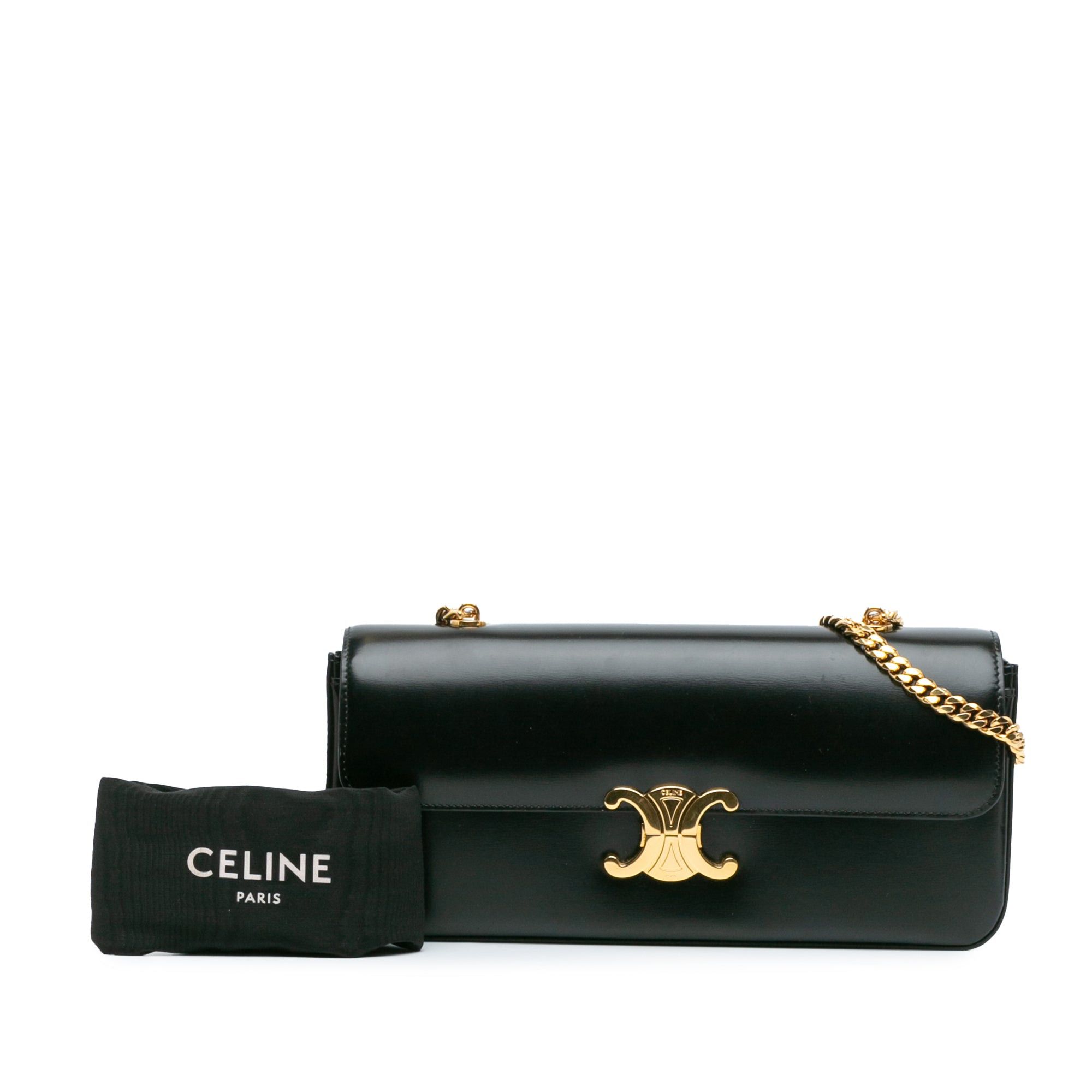 Celine Celine Triomphe Calfskin Leather Chain Shoulder Bag Black Size ONE SIZE - 9 Thumbnail