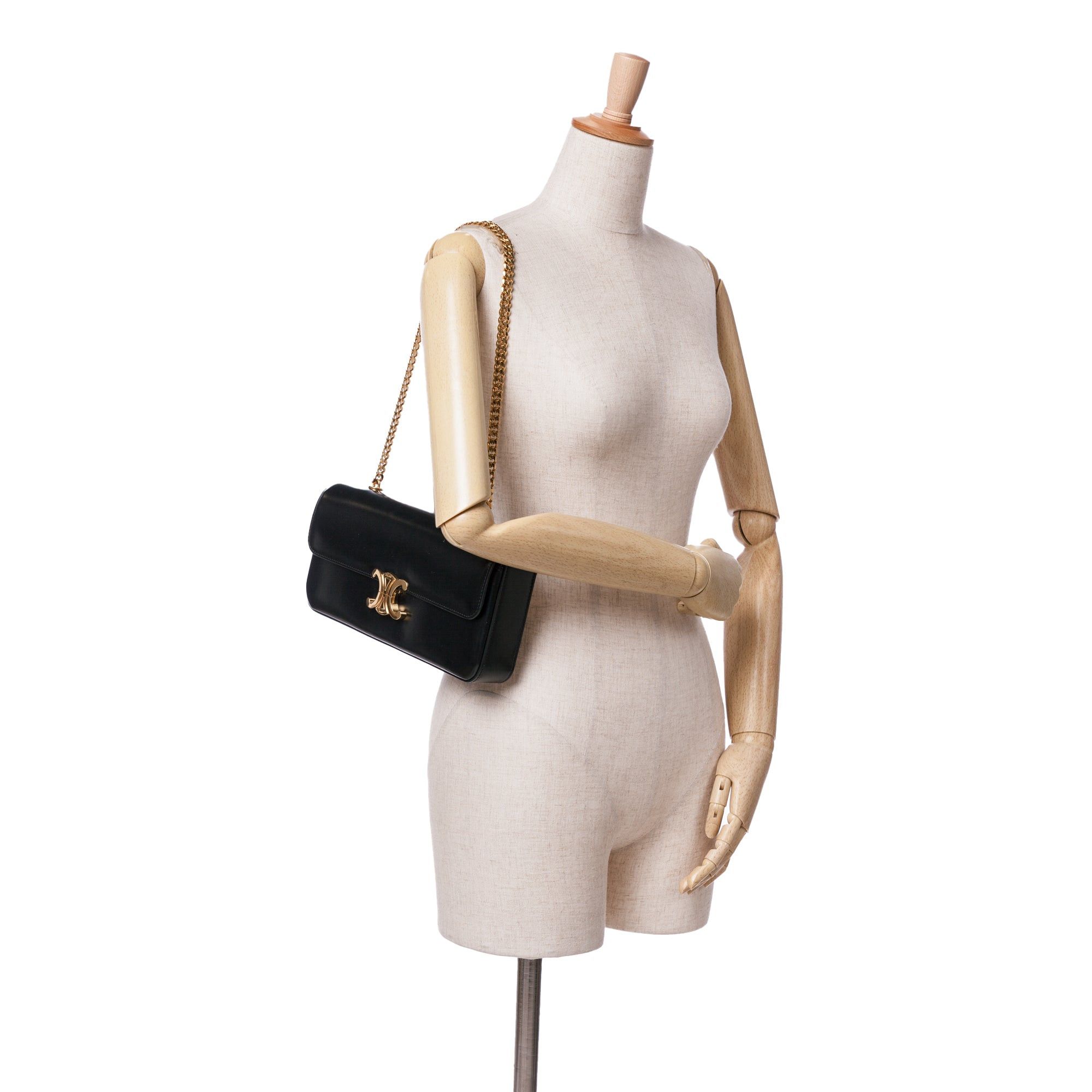 Celine Celine Triomphe Calfskin Leather Chain Shoulder Bag Black Size ONE SIZE - 8 Thumbnail