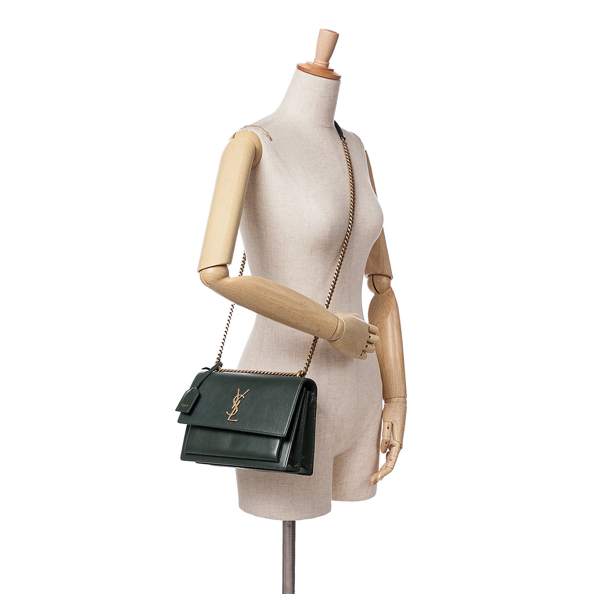 Saint Laurent Paris Saint Laurent Medium Leather Monogram Sunset Crossbody Green Size ONE SIZE - 13 Thumbnail