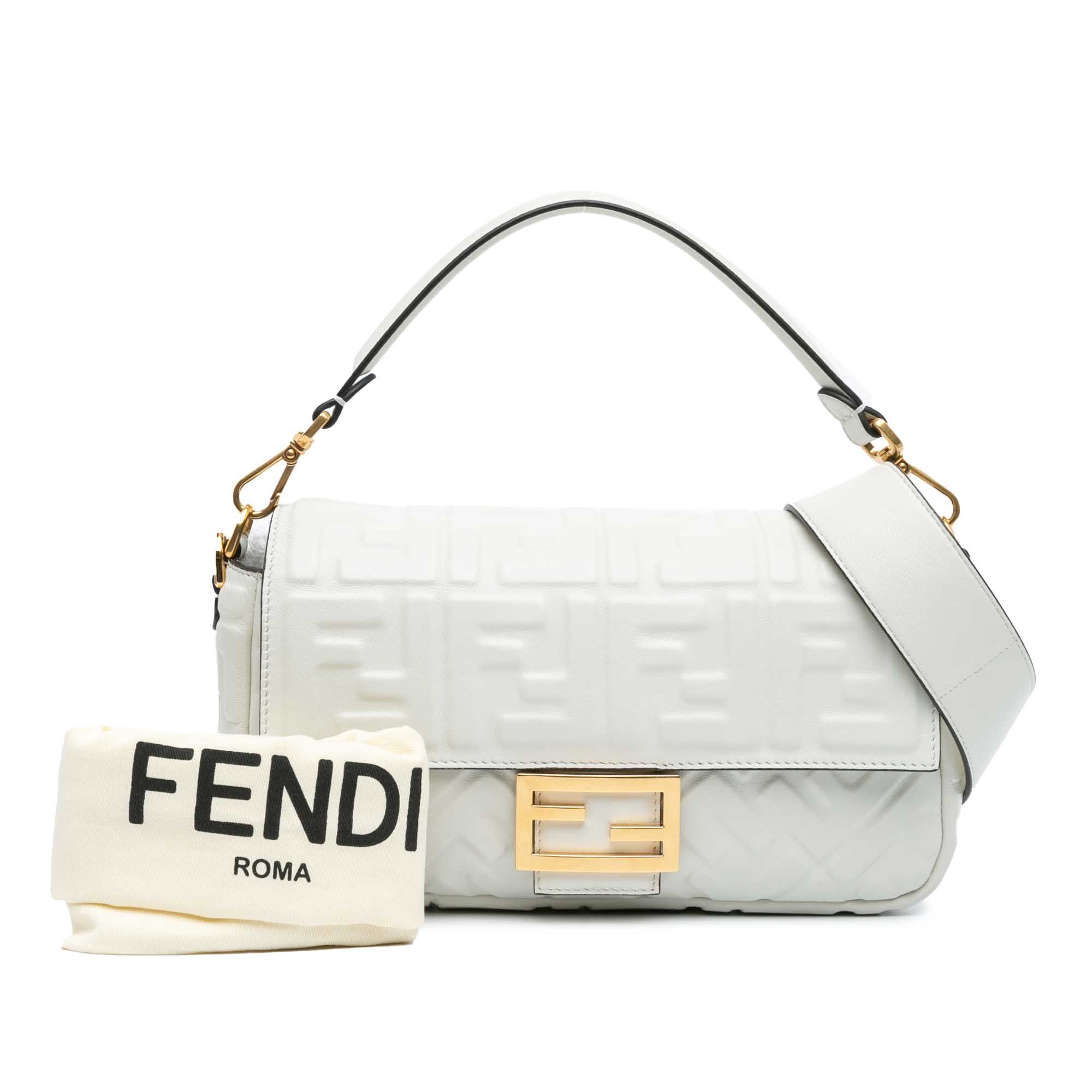 Fendi Fendi Zucca Embossed Leather Baguette Satchel White Size ONE SIZE - 11 Thumbnail