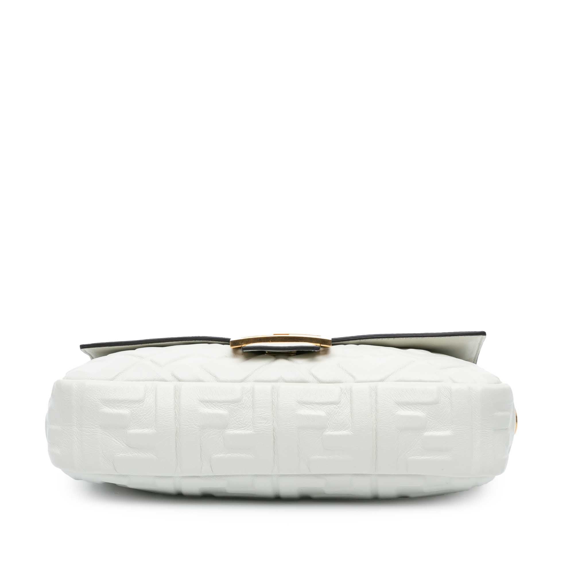 Fendi Fendi Zucca Embossed Leather Baguette Satchel White Size ONE SIZE - 3 Thumbnail