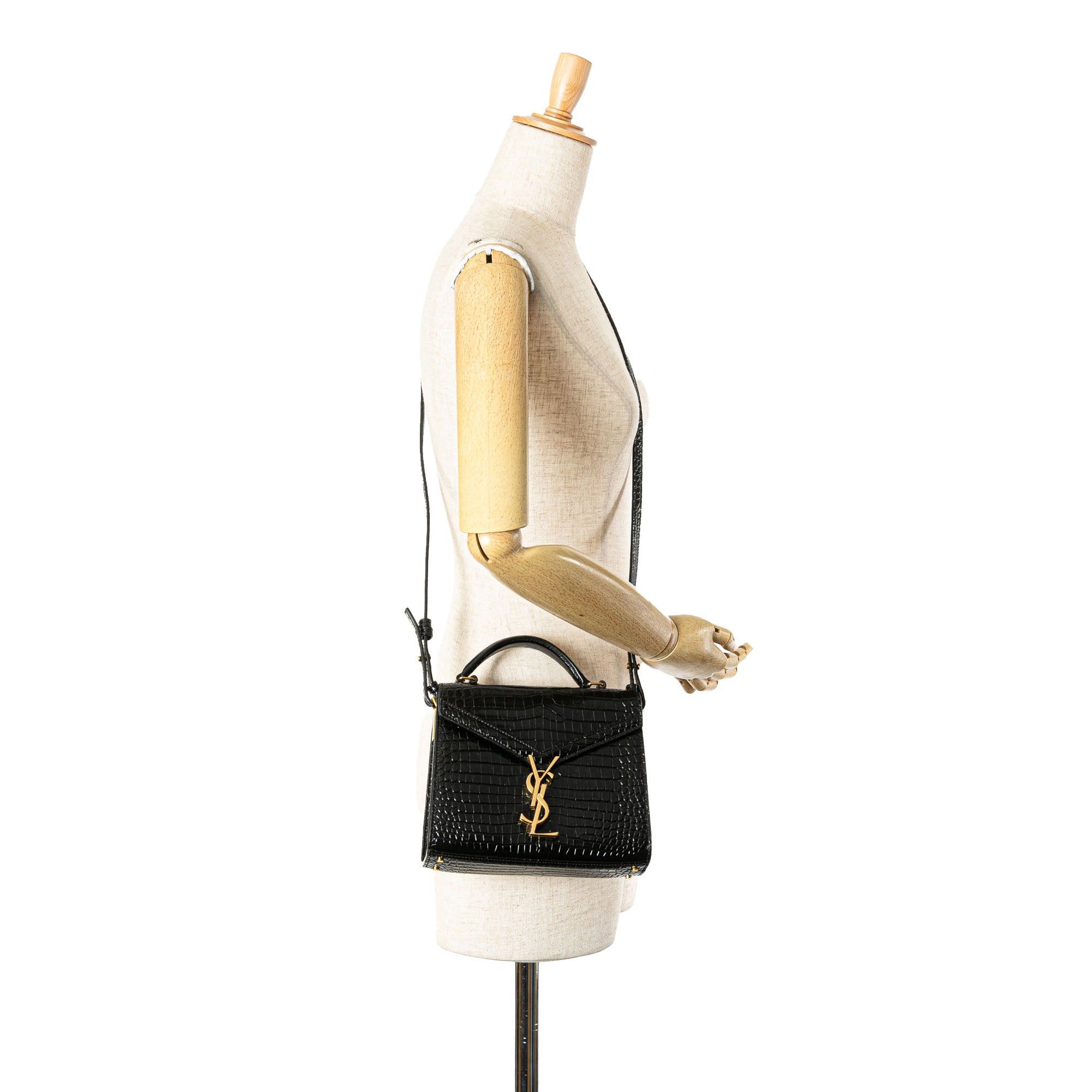 Saint Laurent Paris Saint Laurent Mini Croc Embossed Monogram Cassandra Satchel Black Size ONE SIZE - 12 Thumbnail