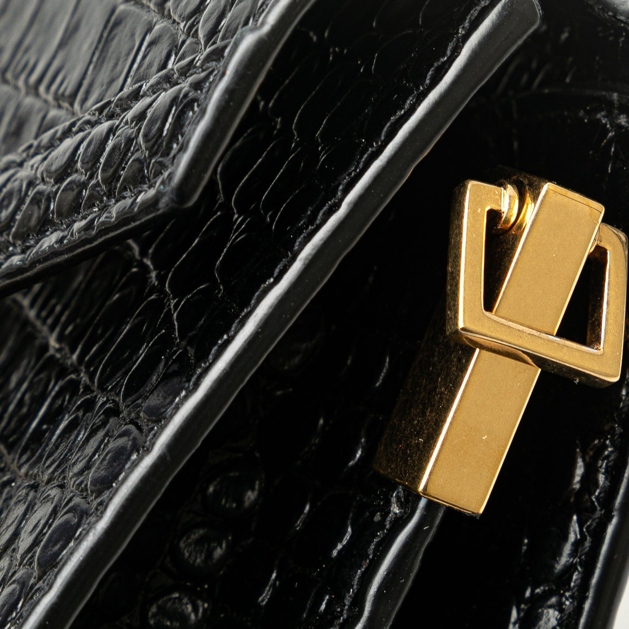 Saint Laurent Paris Saint Laurent Mini Croc Embossed Monogram Cassandra Satchel Black Size ONE SIZE - 9 Thumbnail