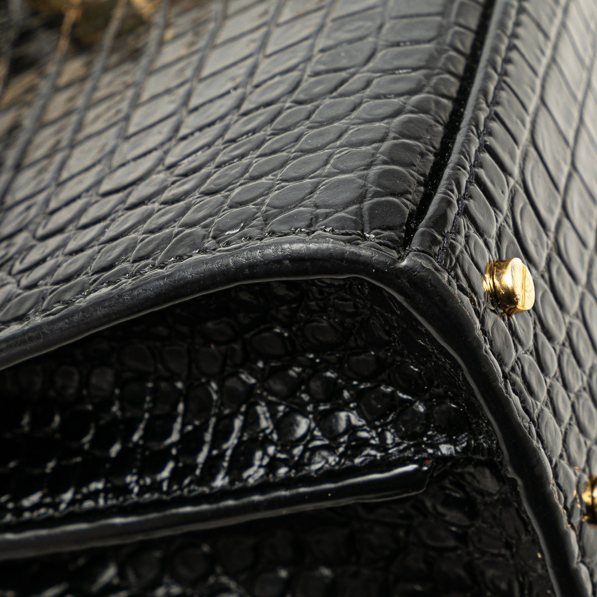 Saint Laurent Paris Saint Laurent Mini Croc Embossed Monogram Cassandra Satchel Black Size ONE SIZE - 8 Thumbnail