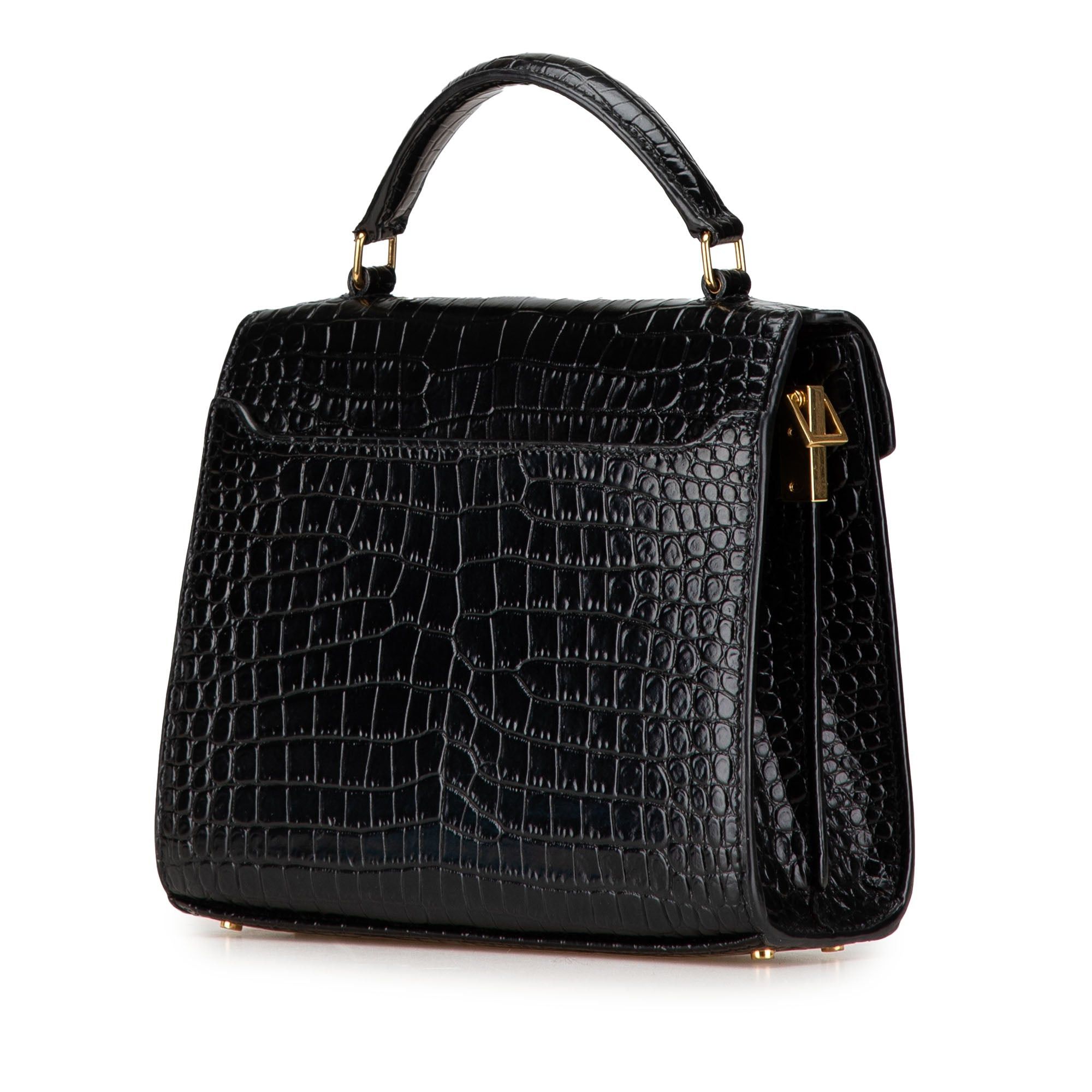 Saint Laurent Paris Saint Laurent Mini Croc Embossed Monogram Cassandra Satchel Black Size ONE SIZE - 2 Thumbnail