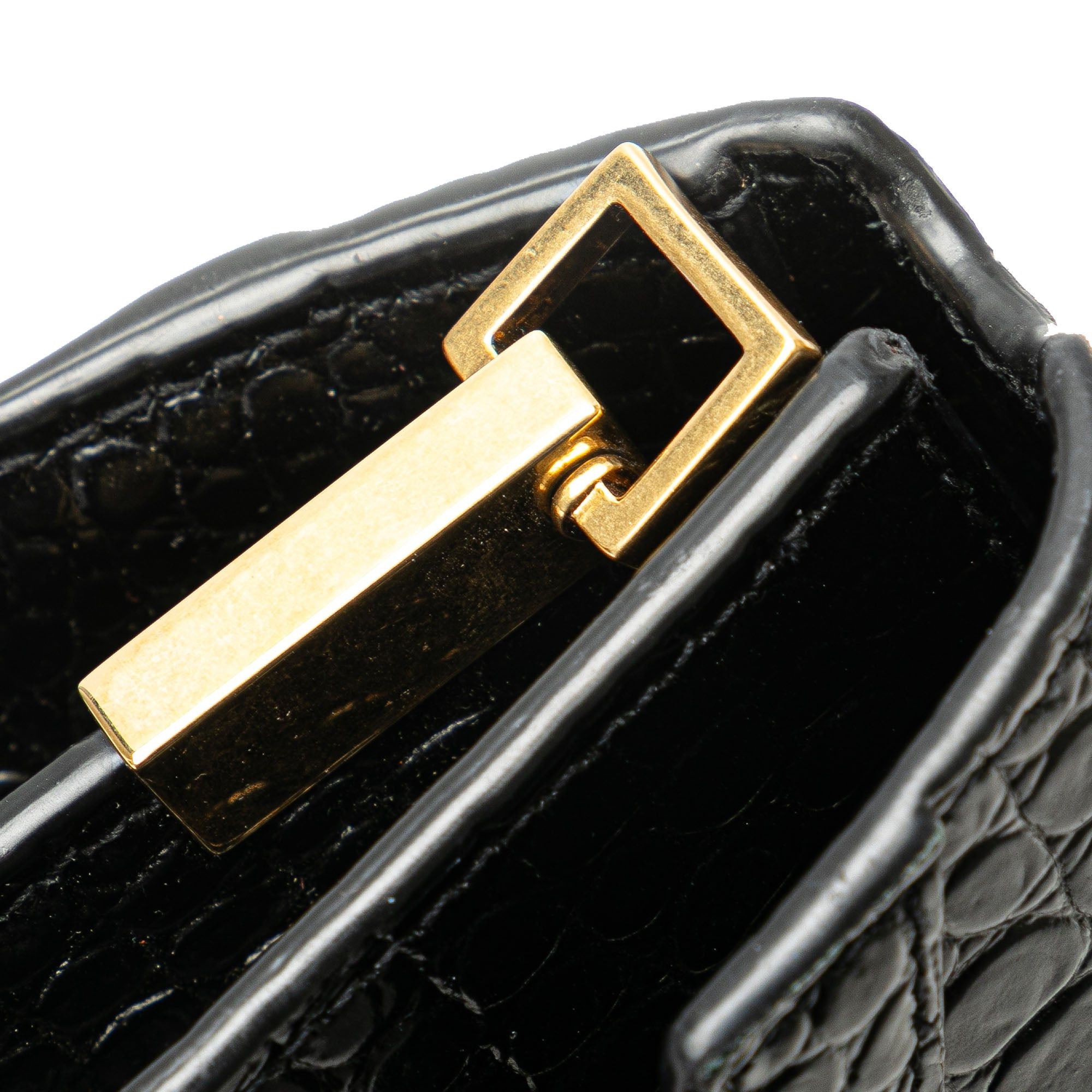 Saint Laurent Paris Saint Laurent Mini Croc Embossed Monogram Cassandra Satchel Black Size ONE SIZE - 11 Thumbnail