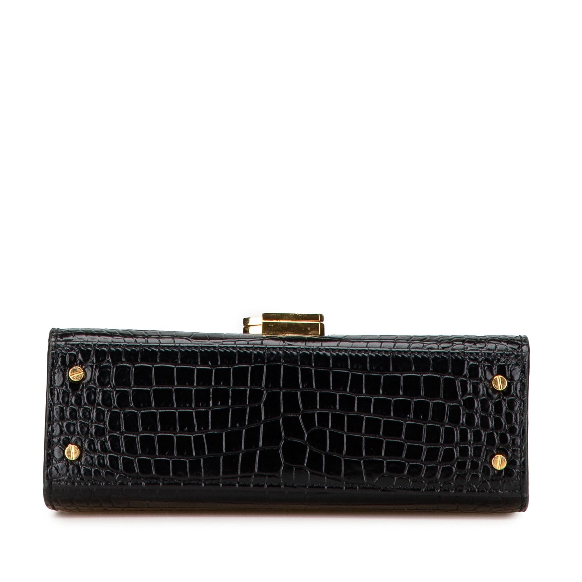 Saint Laurent Paris Saint Laurent Mini Croc Embossed Monogram Cassandra Satchel Black Size ONE SIZE - 3 Thumbnail