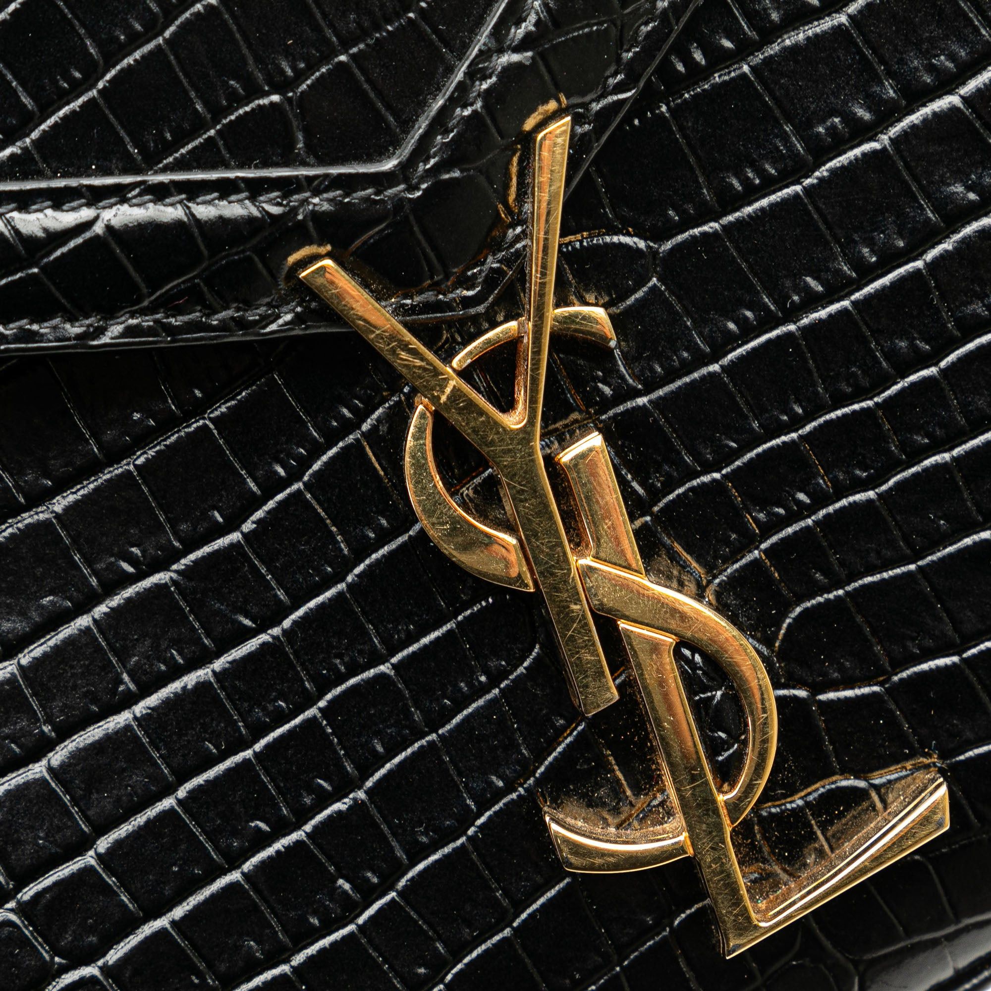 Saint Laurent Paris Saint Laurent Mini Croc Embossed Monogram Cassandra Satchel Black Size ONE SIZE - 7 Thumbnail