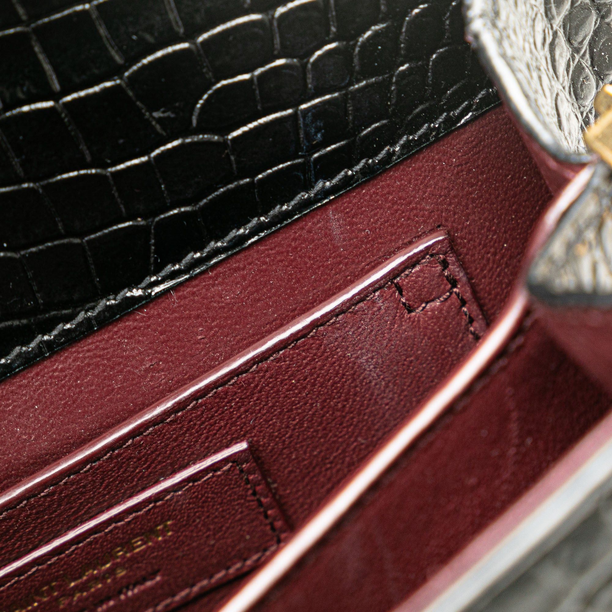 Saint Laurent Paris Saint Laurent Mini Croc Embossed Monogram Cassandra Satchel Black Size ONE SIZE - 10 Thumbnail