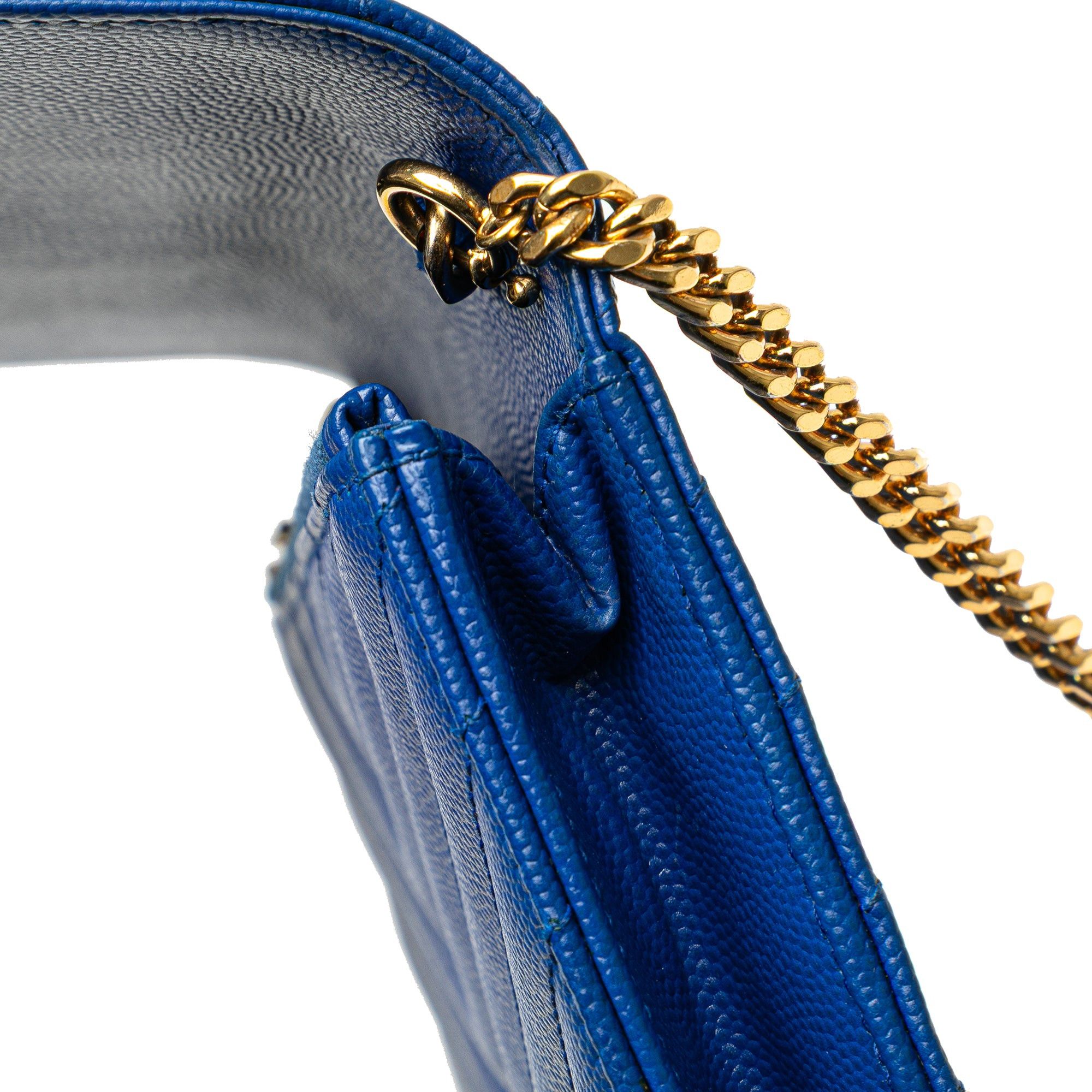 Saint Laurent Paris Saint Laurent Grain De Poudre Matelasse Chevron Monogram Chain Wallet Blue Size ONE SIZE - 11 Thumbnail
