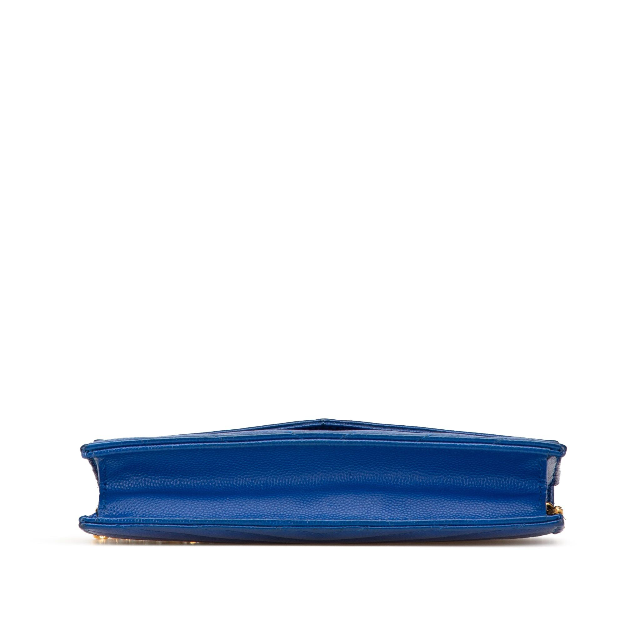 Saint Laurent Paris Saint Laurent Grain De Poudre Matelasse Chevron Monogram Chain Wallet Blue Size ONE SIZE - 3 Thumbnail