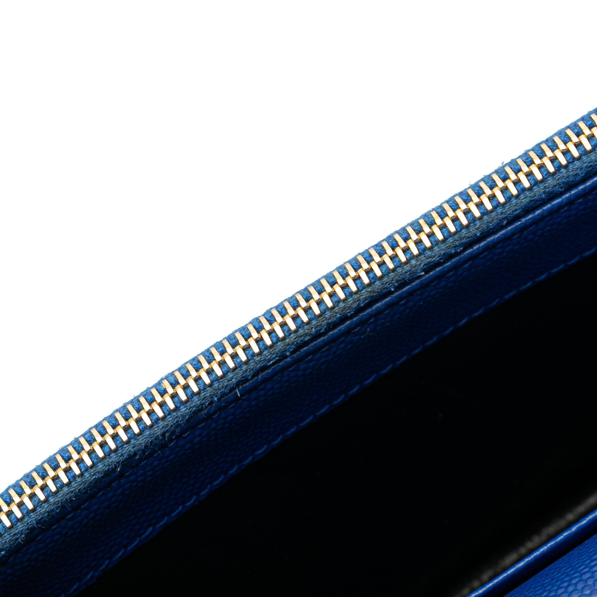 Saint Laurent Paris Saint Laurent Grain De Poudre Matelasse Chevron Monogram Chain Wallet Blue Size ONE SIZE - 10 Thumbnail