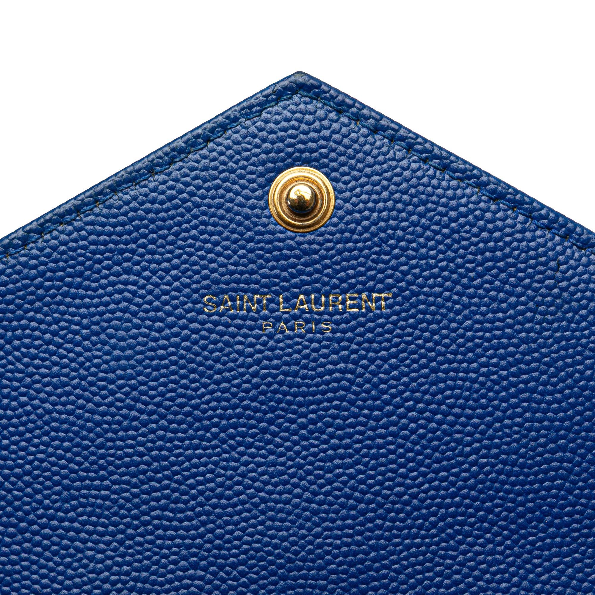 Saint Laurent Paris Saint Laurent Grain De Poudre Matelasse Chevron Monogram Chain Wallet Blue Size ONE SIZE - 5 Thumbnail