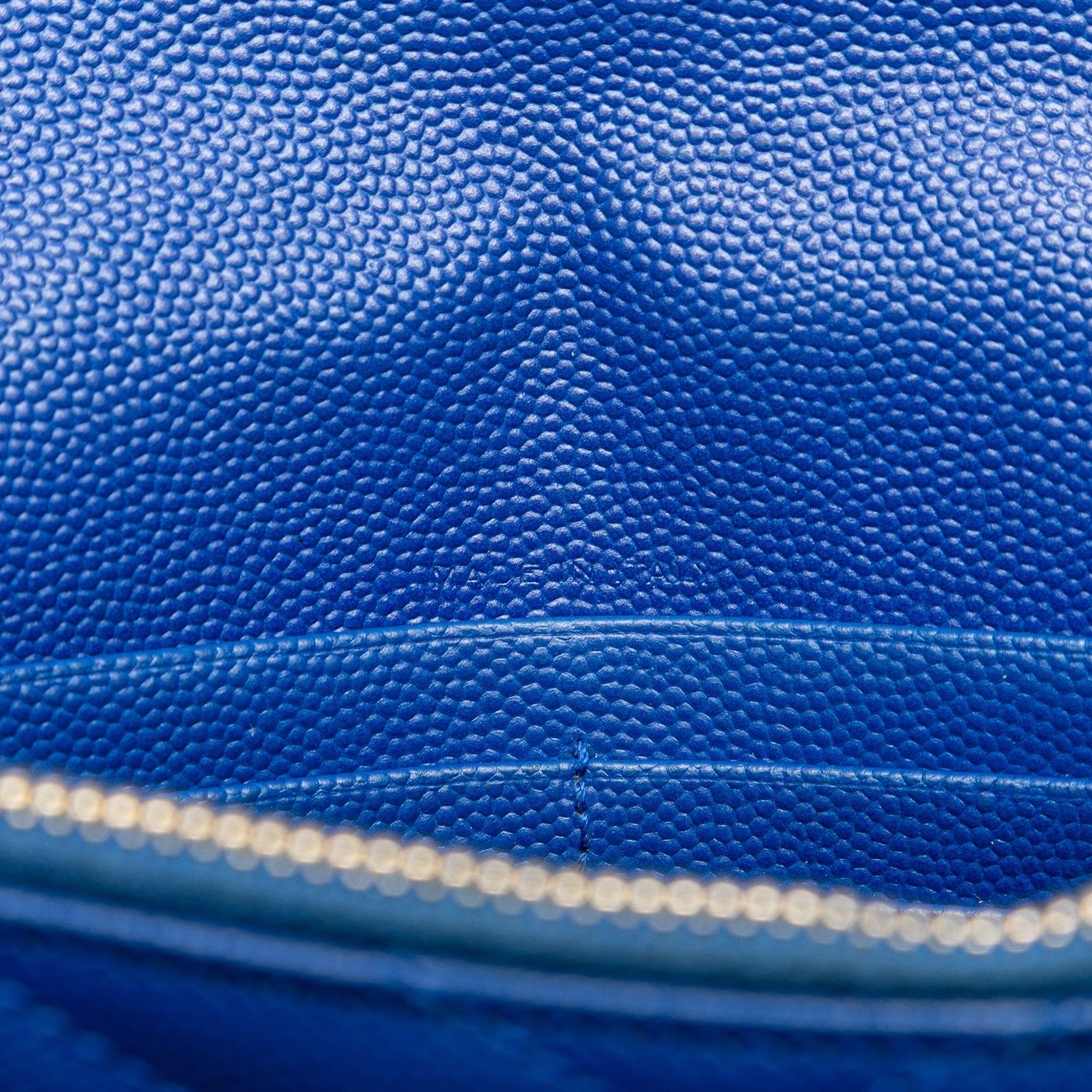 Saint Laurent Paris Saint Laurent Grain De Poudre Matelasse Chevron Monogram Chain Wallet Blue Size ONE SIZE - 6 Thumbnail