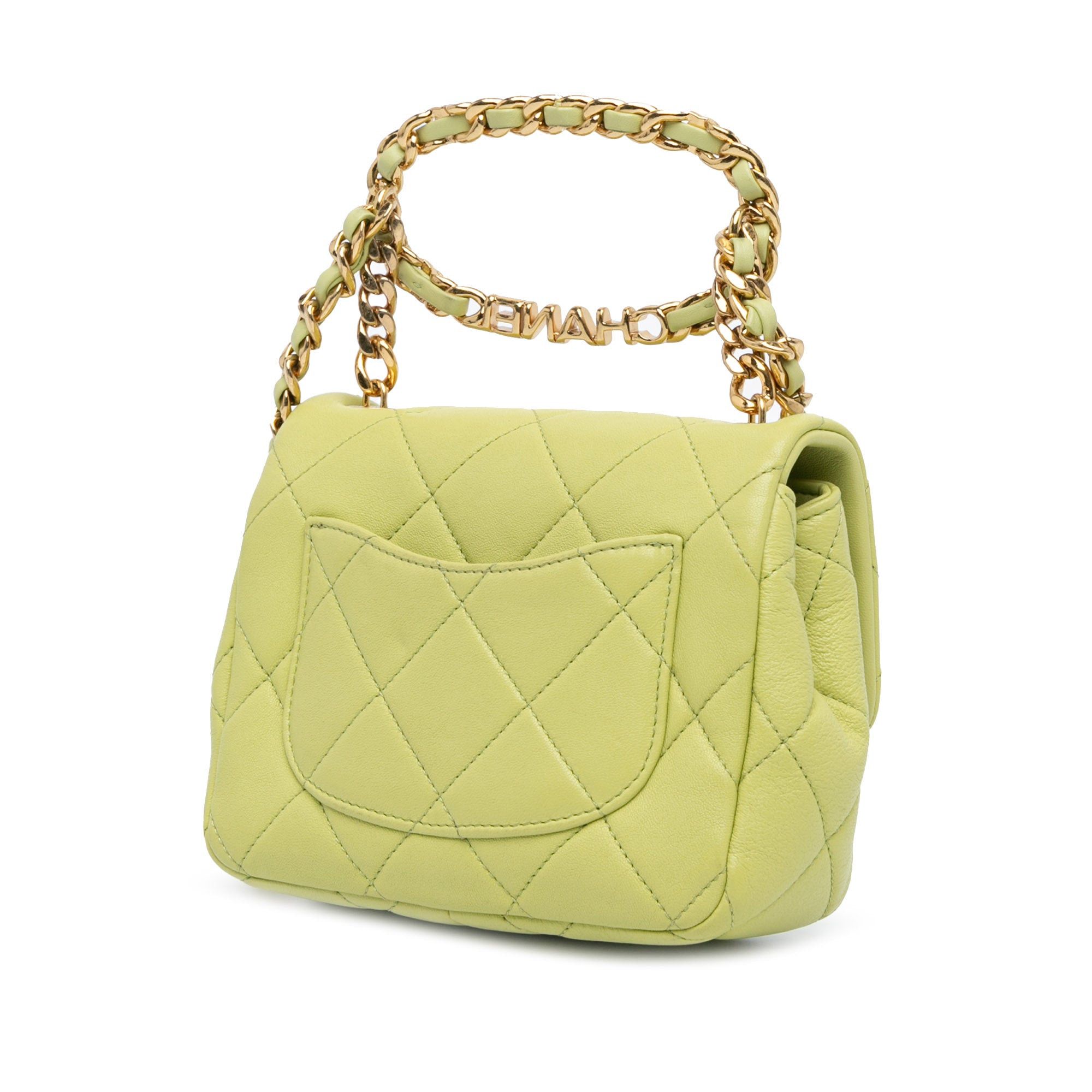 Chanel Chanel Mini Quilted Lambskin Oval Logo Chain Top Handle Flap Green Size ONE SIZE - 2 Thumbnail