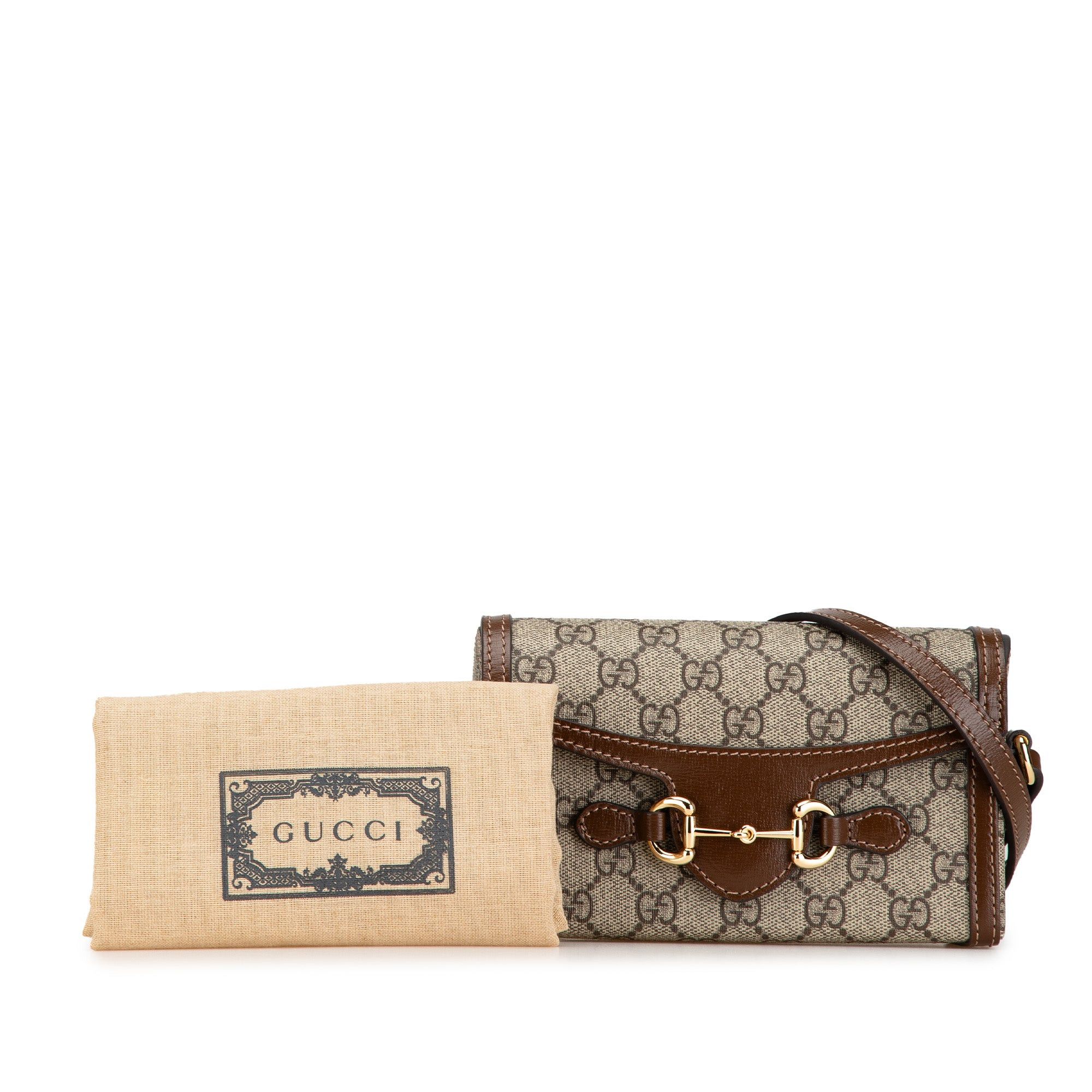 Gucci Mini GG Supreme Horsebit 1955 Crossbody Brown