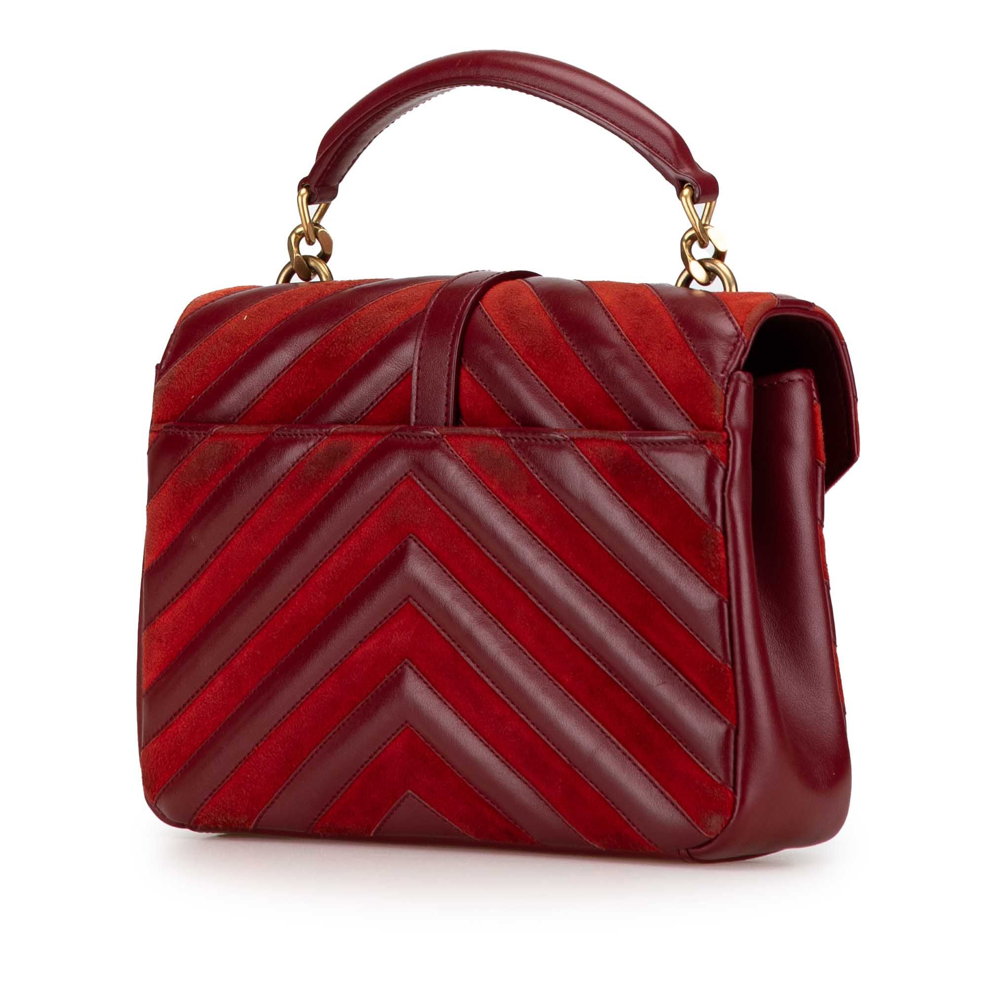 Saint Laurent Paris Saint Laurent Medium Calfskin and Suede Chevron Monogram College Satchel Red Size ONE SIZE - 2 Thumbnail