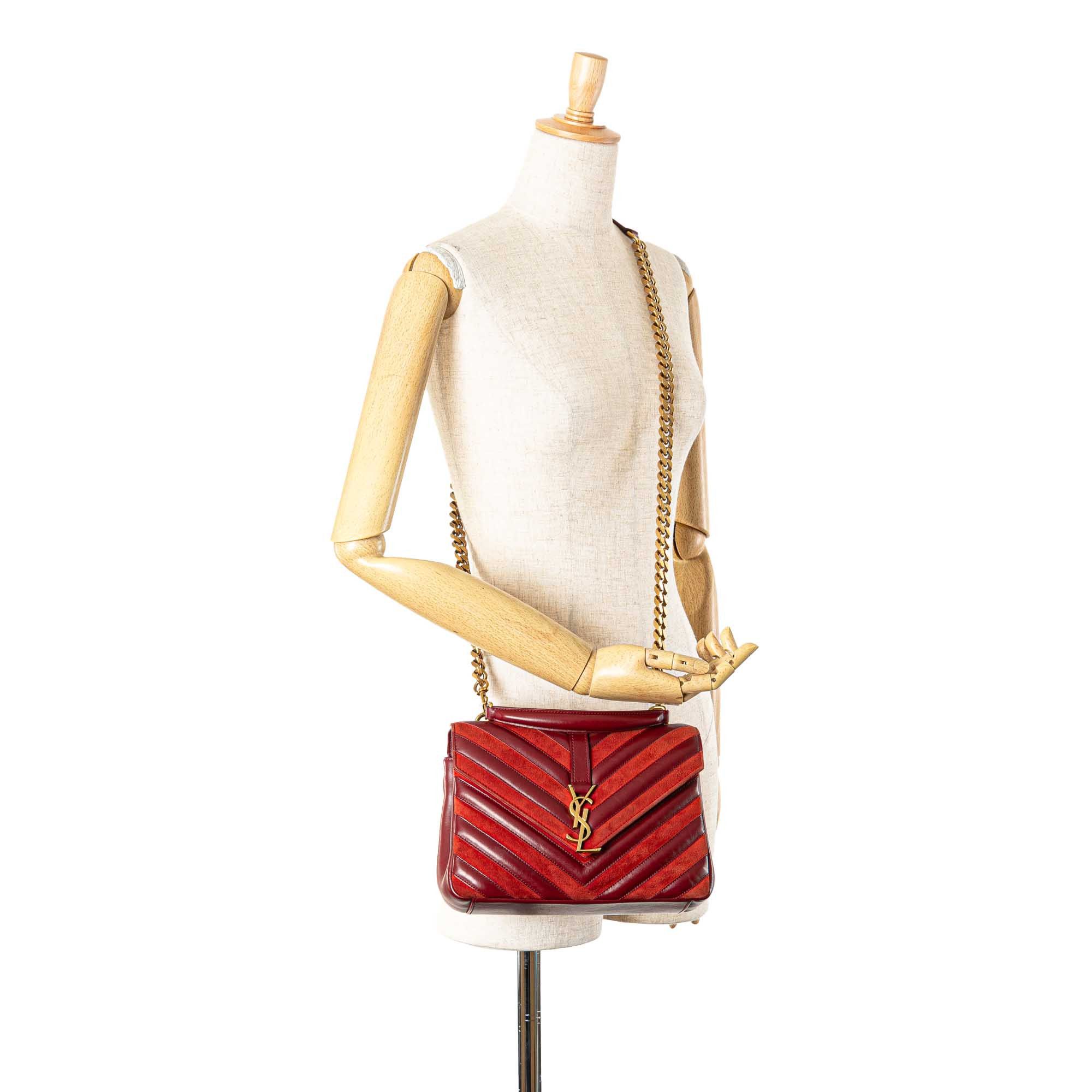 Saint Laurent Paris Saint Laurent Medium Calfskin and Suede Chevron Monogram College Satchel Red Size ONE SIZE - 8 Thumbnail