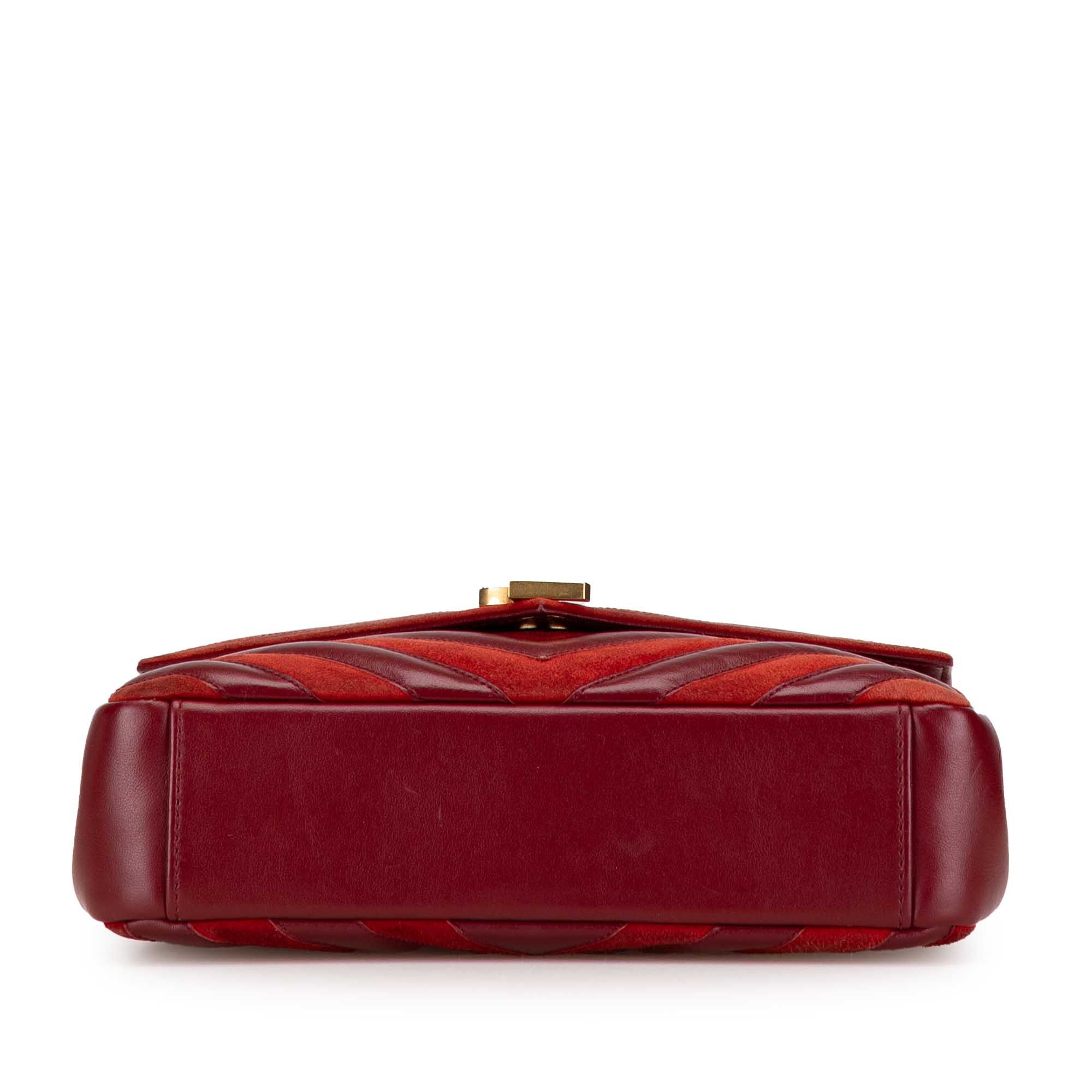 Saint Laurent Paris Saint Laurent Medium Calfskin and Suede Chevron Monogram College Satchel Red Size ONE SIZE - 3 Thumbnail