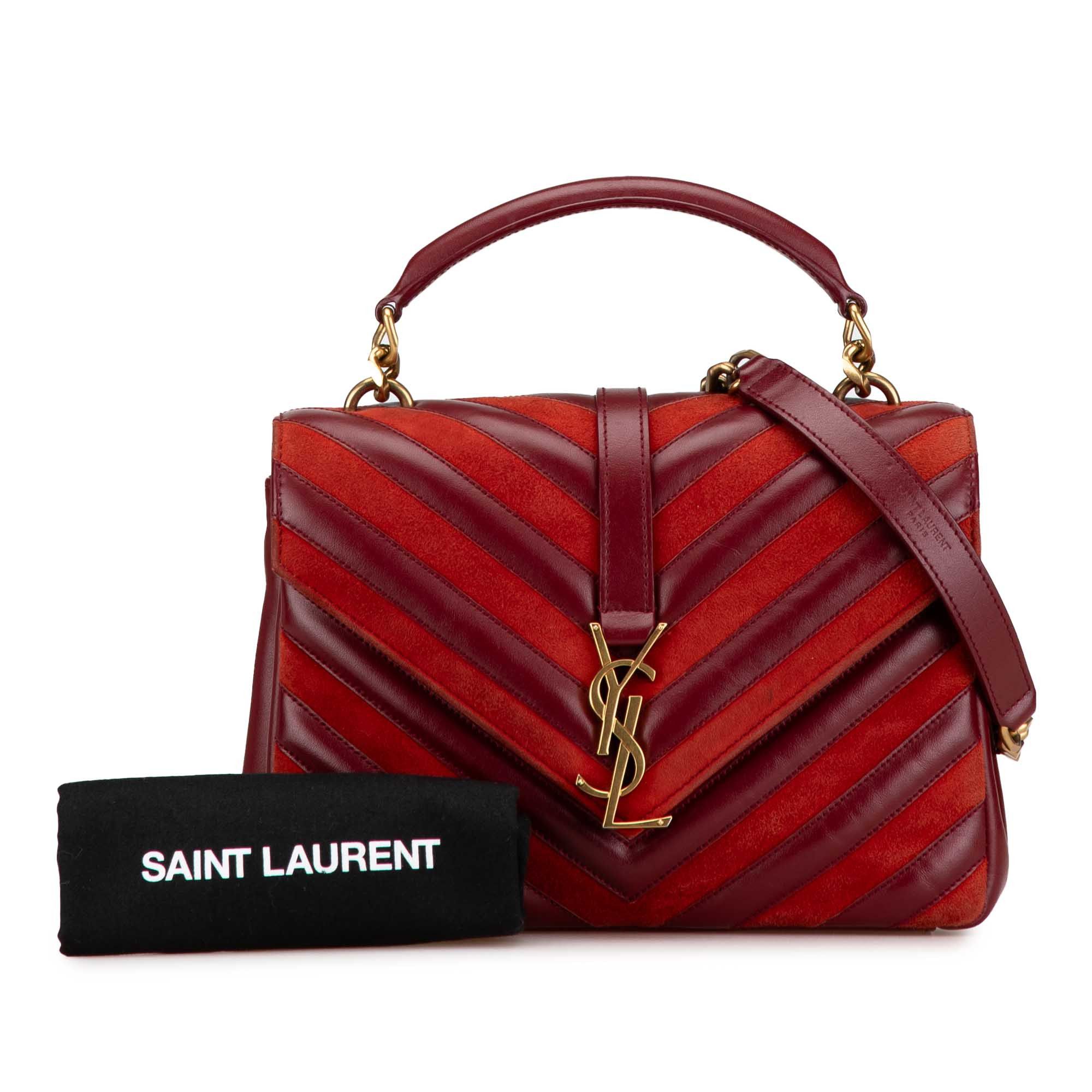 Saint Laurent Paris Saint Laurent Medium Calfskin and Suede Chevron Monogram College Satchel Red Size ONE SIZE - 9 Thumbnail