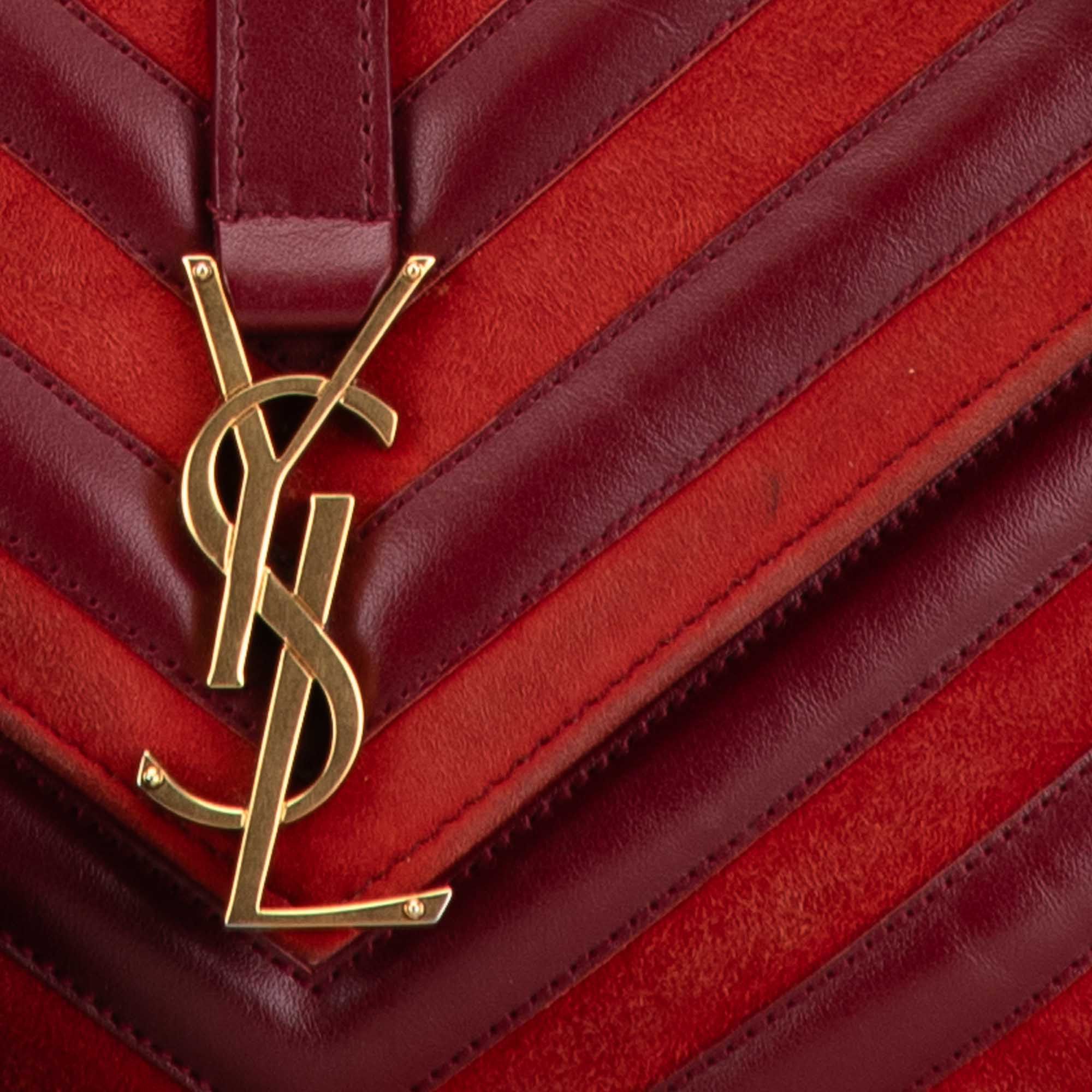 Saint Laurent Paris Saint Laurent Medium Calfskin and Suede Chevron Monogram College Satchel Red Size ONE SIZE - 7 Thumbnail