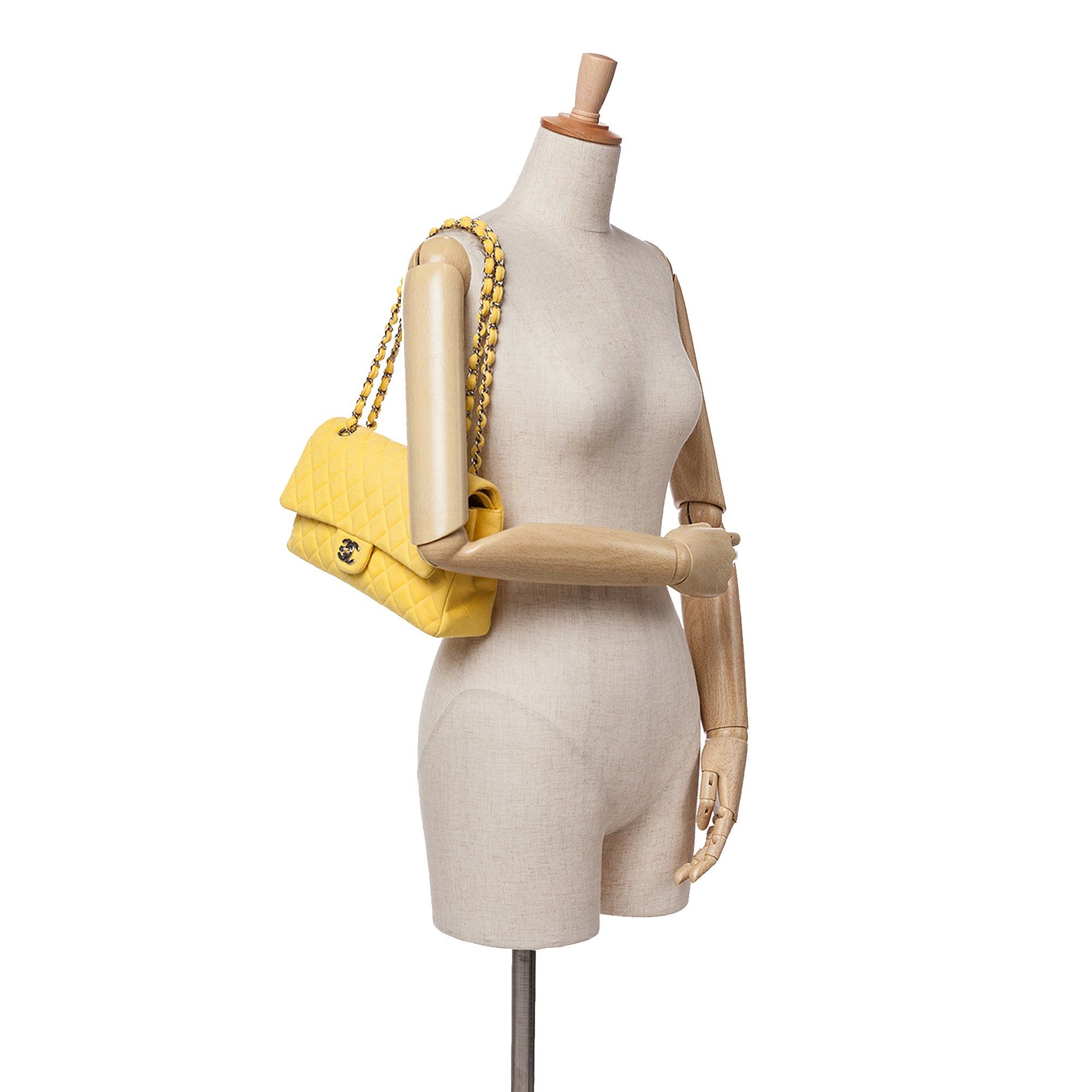 Chanel Chanel Medium Classic Jersey Double Flap Yellow Size ONE SIZE - 11 Thumbnail