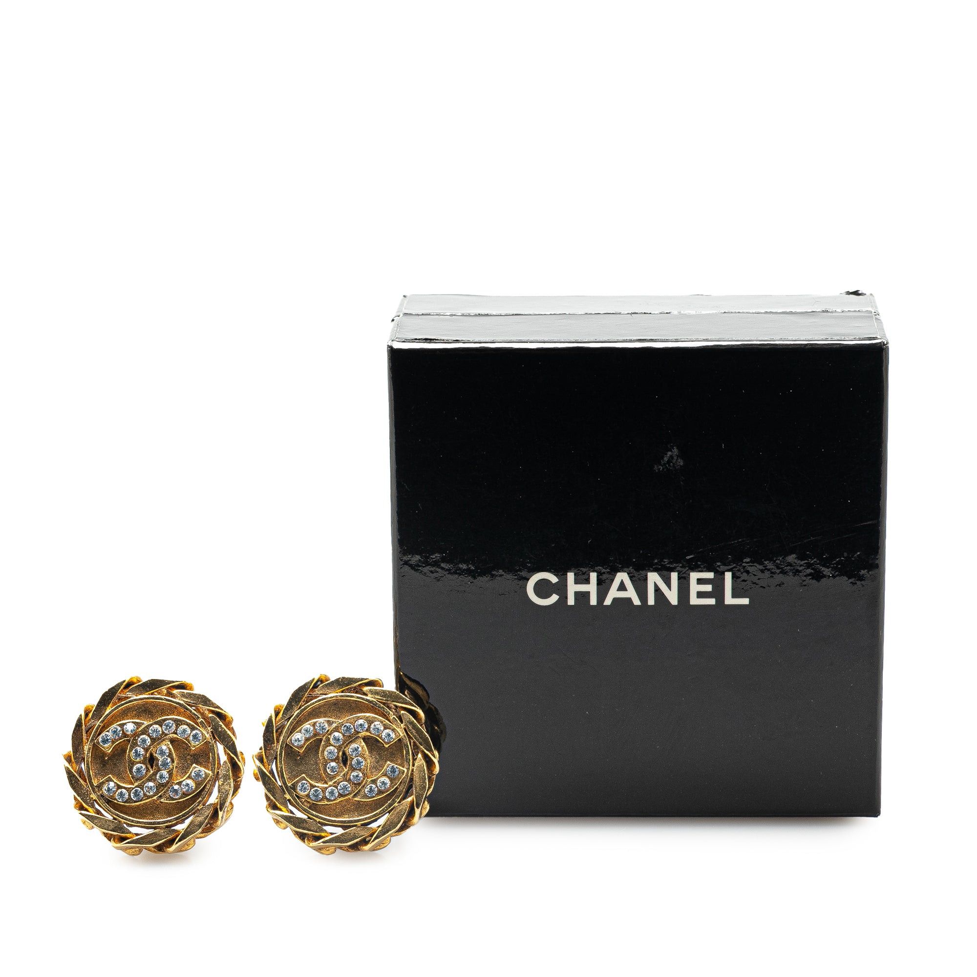 Chanel Chanel Gold Plated Rhinestone CC Clip On Earrings Gold Size ONE SIZE - 4 Thumbnail