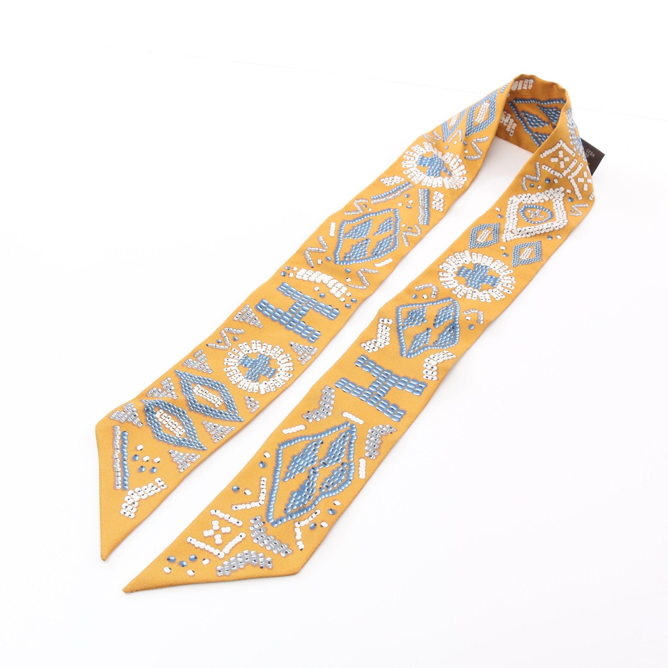 Hermes Hermes Twilly Kelly En Perles Ribbon Scarf Silk Yellow Brown Multicolor Size ONE SIZE - 6 Thumbnail