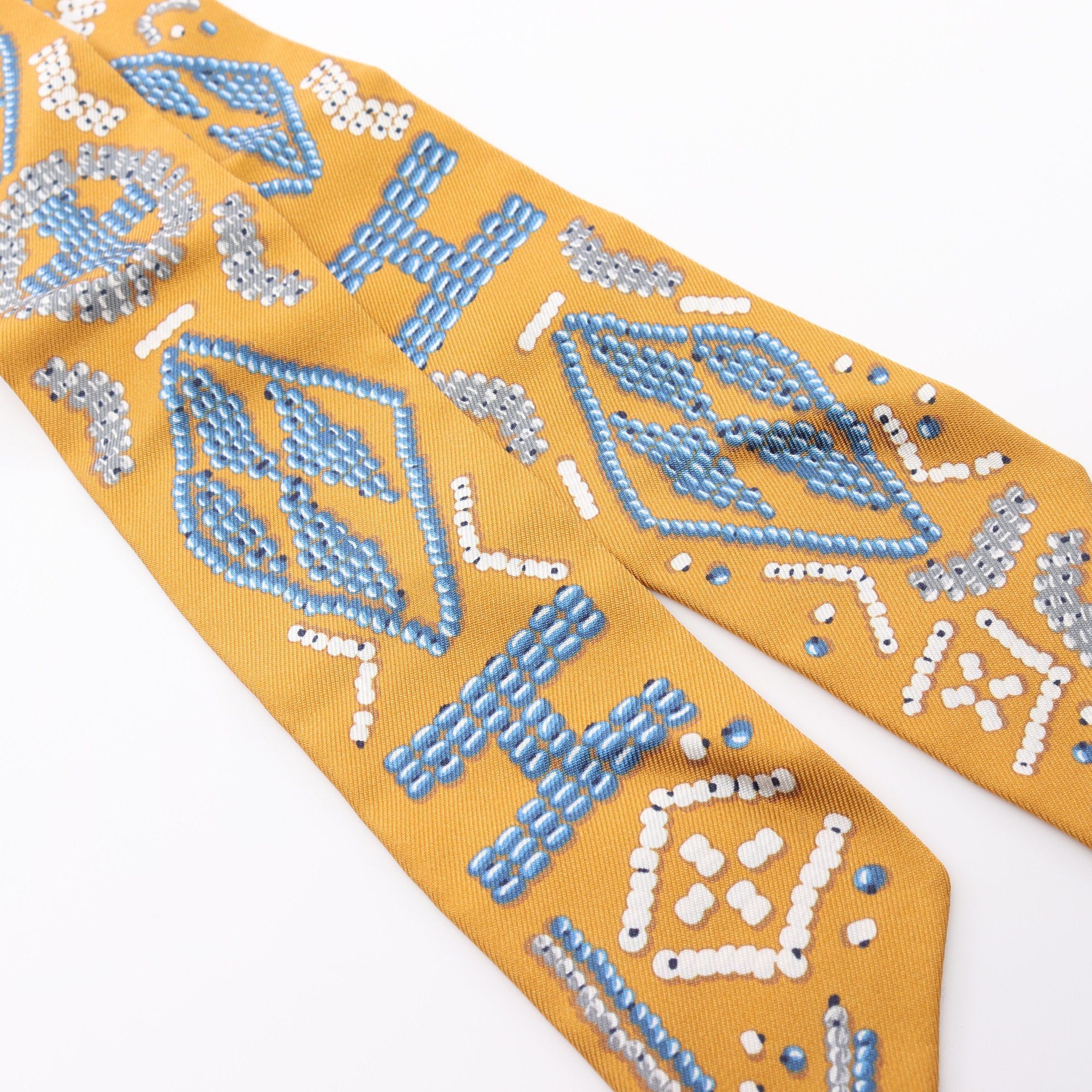 Hermes Hermes Twilly Kelly En Perles Ribbon Scarf Silk Yellow Brown Multicolor Size ONE SIZE - 4 Thumbnail