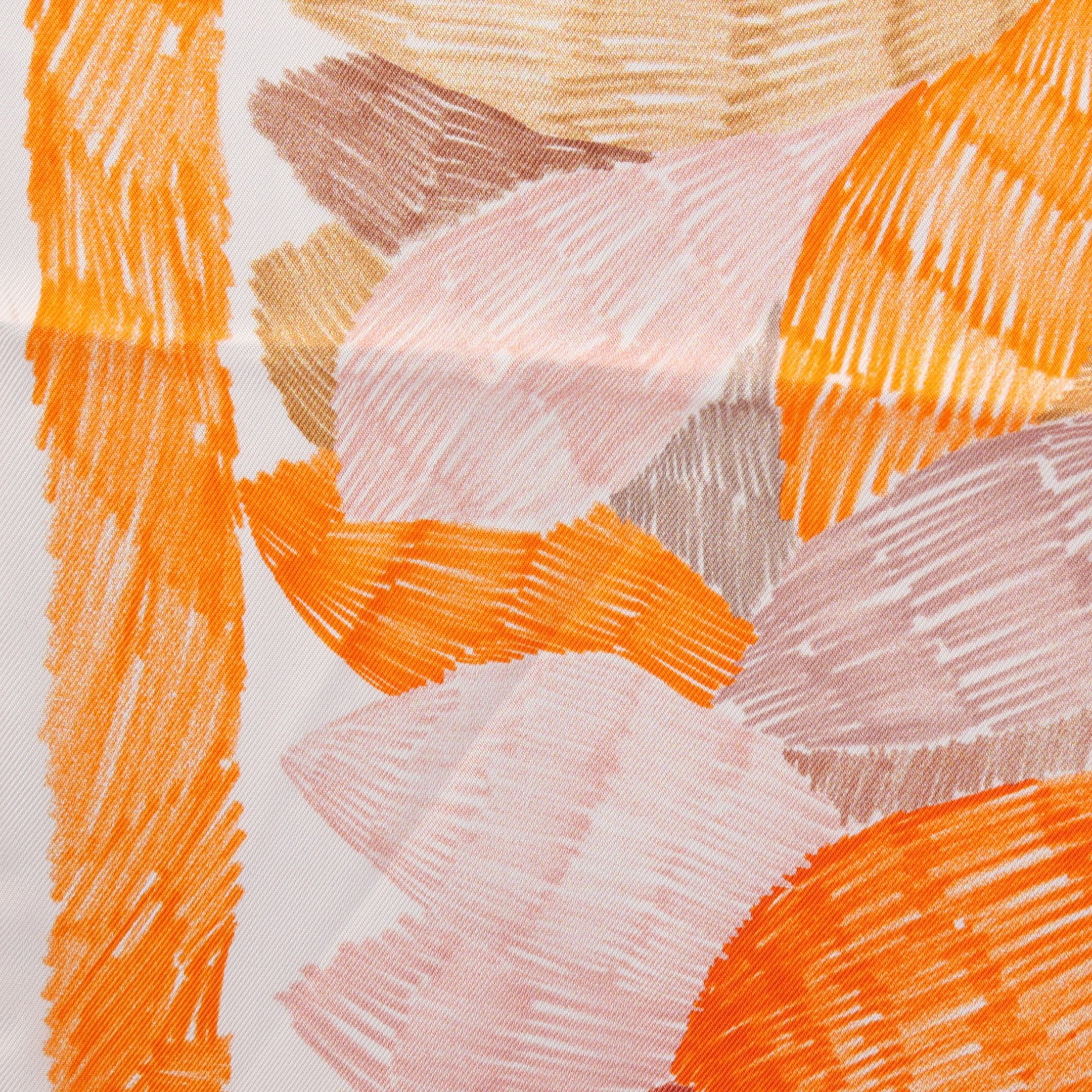 Hermes Hermes Carres 90 Chacun Fait Son Nid Scarf Silk White Orange Multicolor Size ONE SIZE - 4 Thumbnail