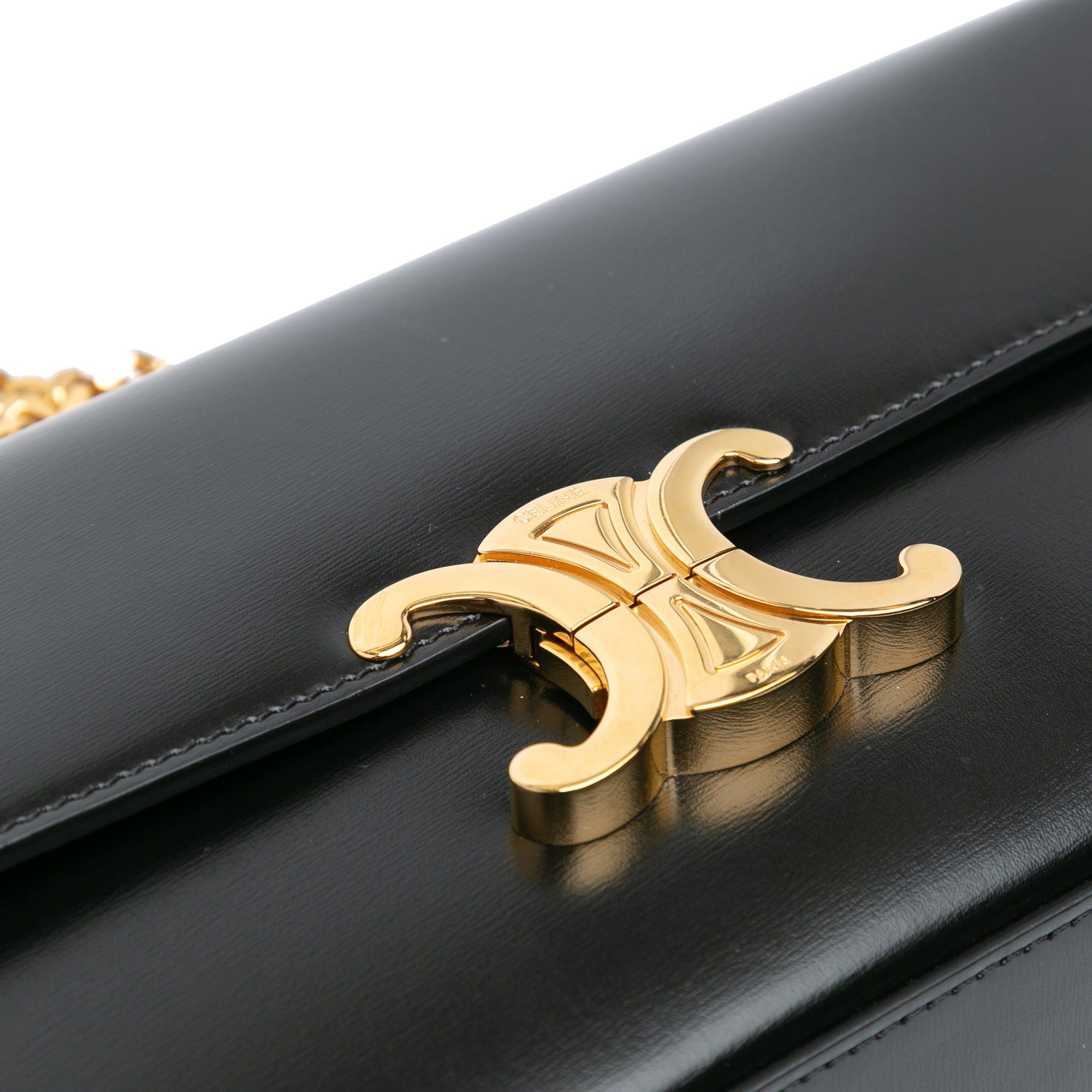 Celine Celine Triomphe Calfskin Leather Chain Shoulder Bag Black Size ONE SIZE - 8 Thumbnail