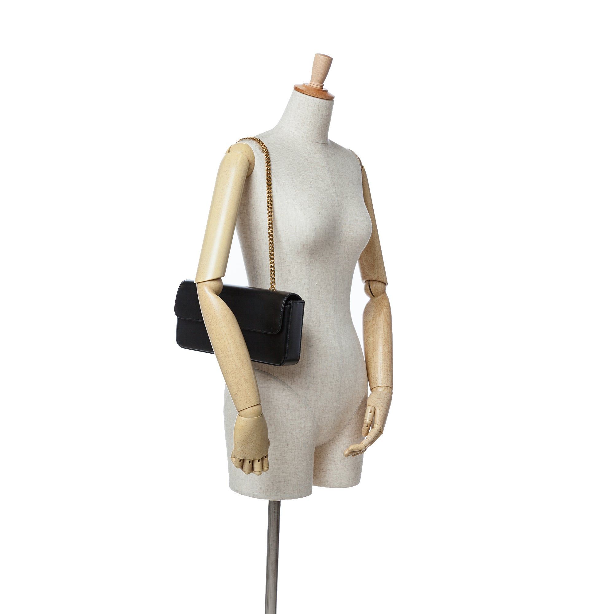 Celine Celine Triomphe Calfskin Leather Chain Shoulder Bag Black Size ONE SIZE - 10 Thumbnail
