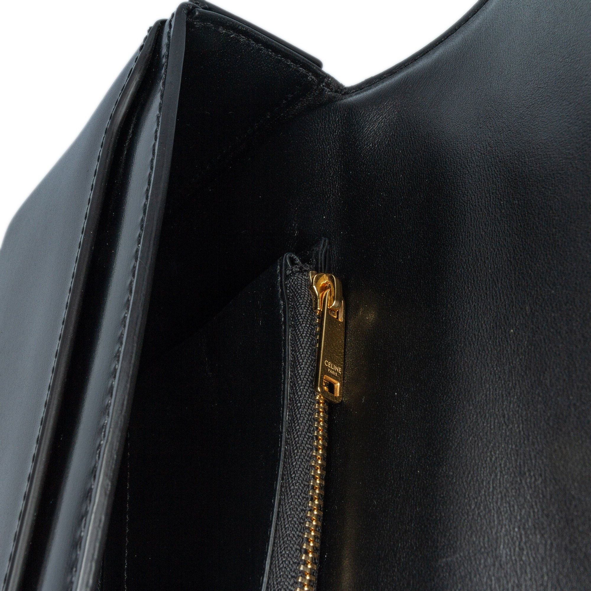 Celine Celine Triomphe Calfskin Leather Chain Shoulder Bag Black Size ONE SIZE - 7 Thumbnail